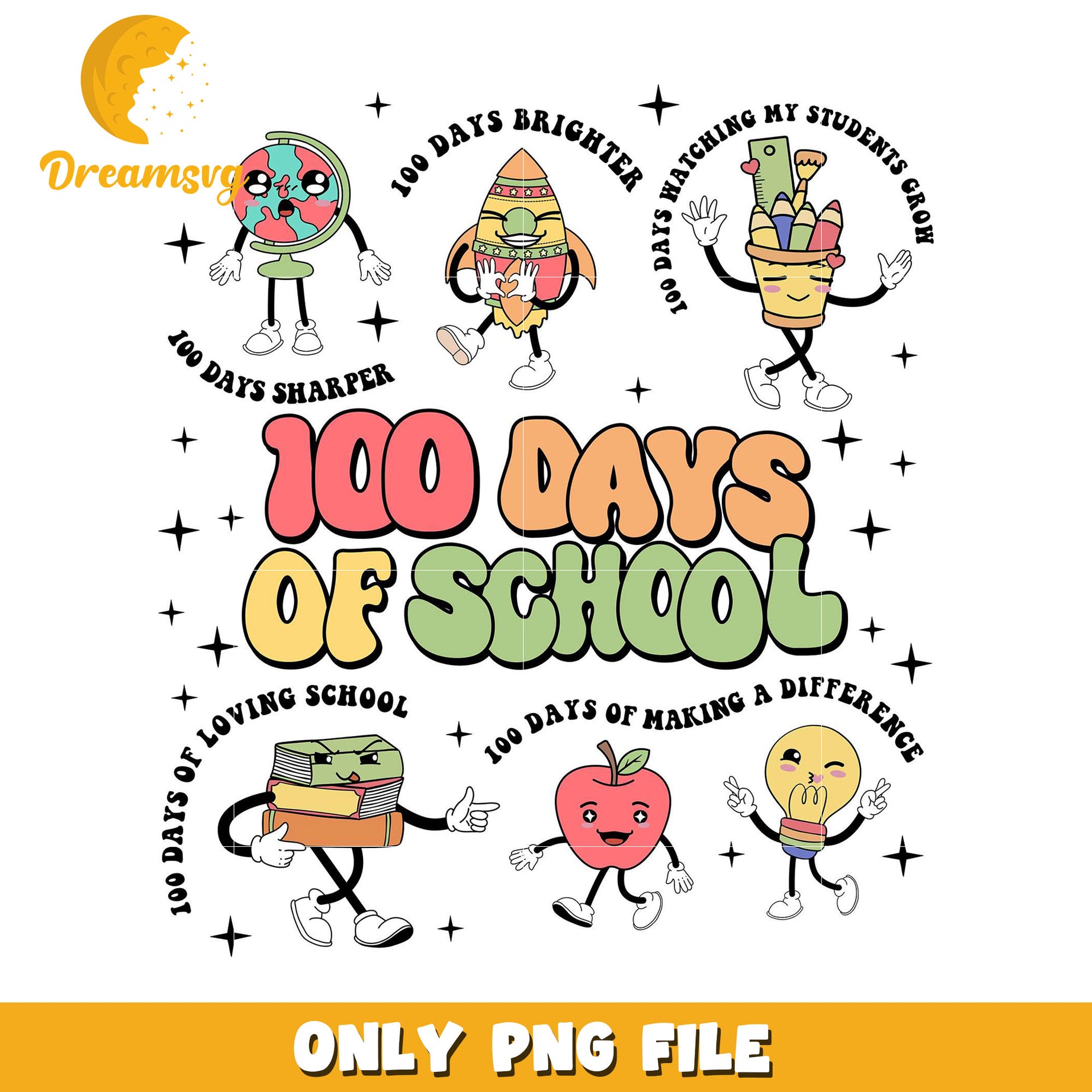 100 Days Of School PNG Cute Characters