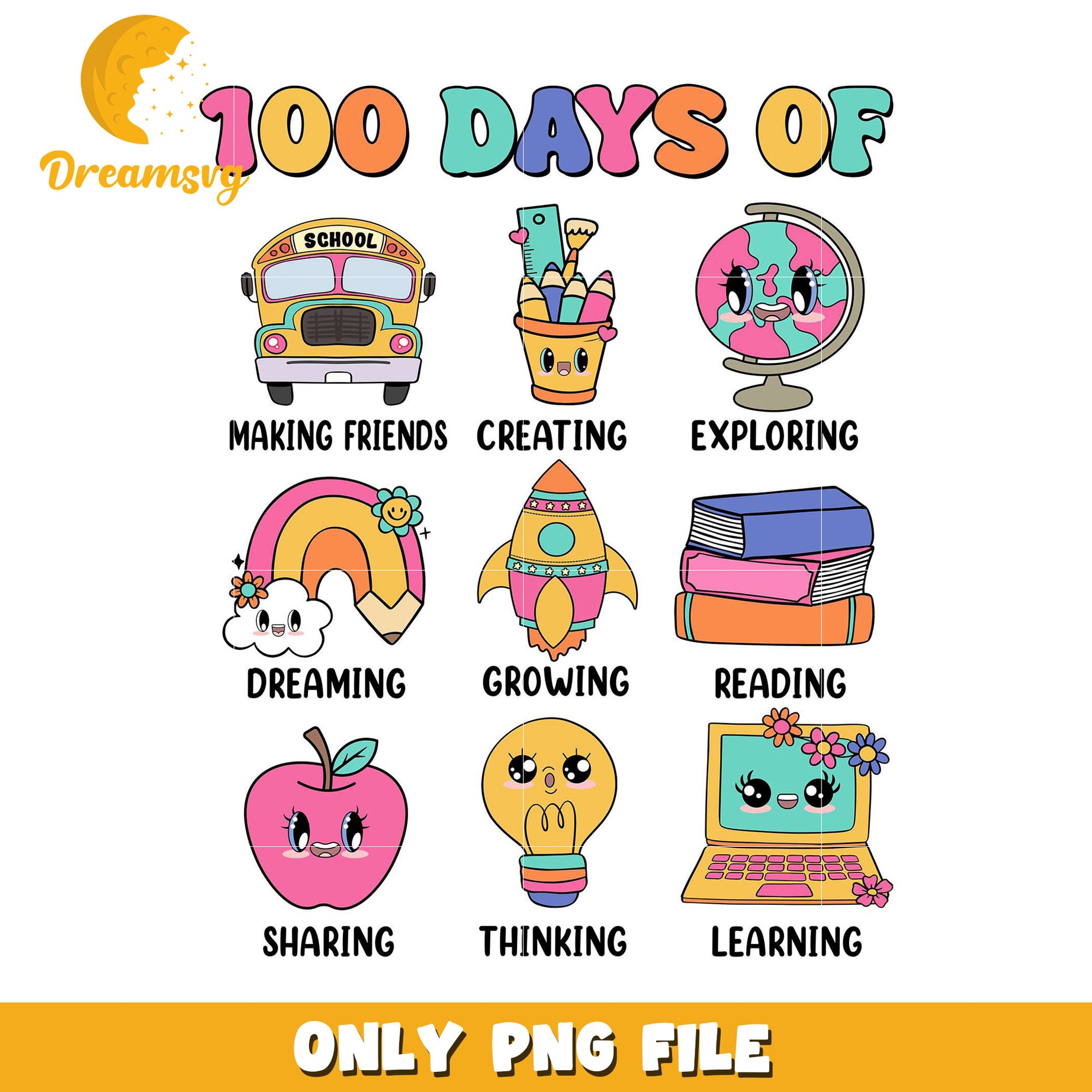 100 Days Of School PNG Cute Clipart