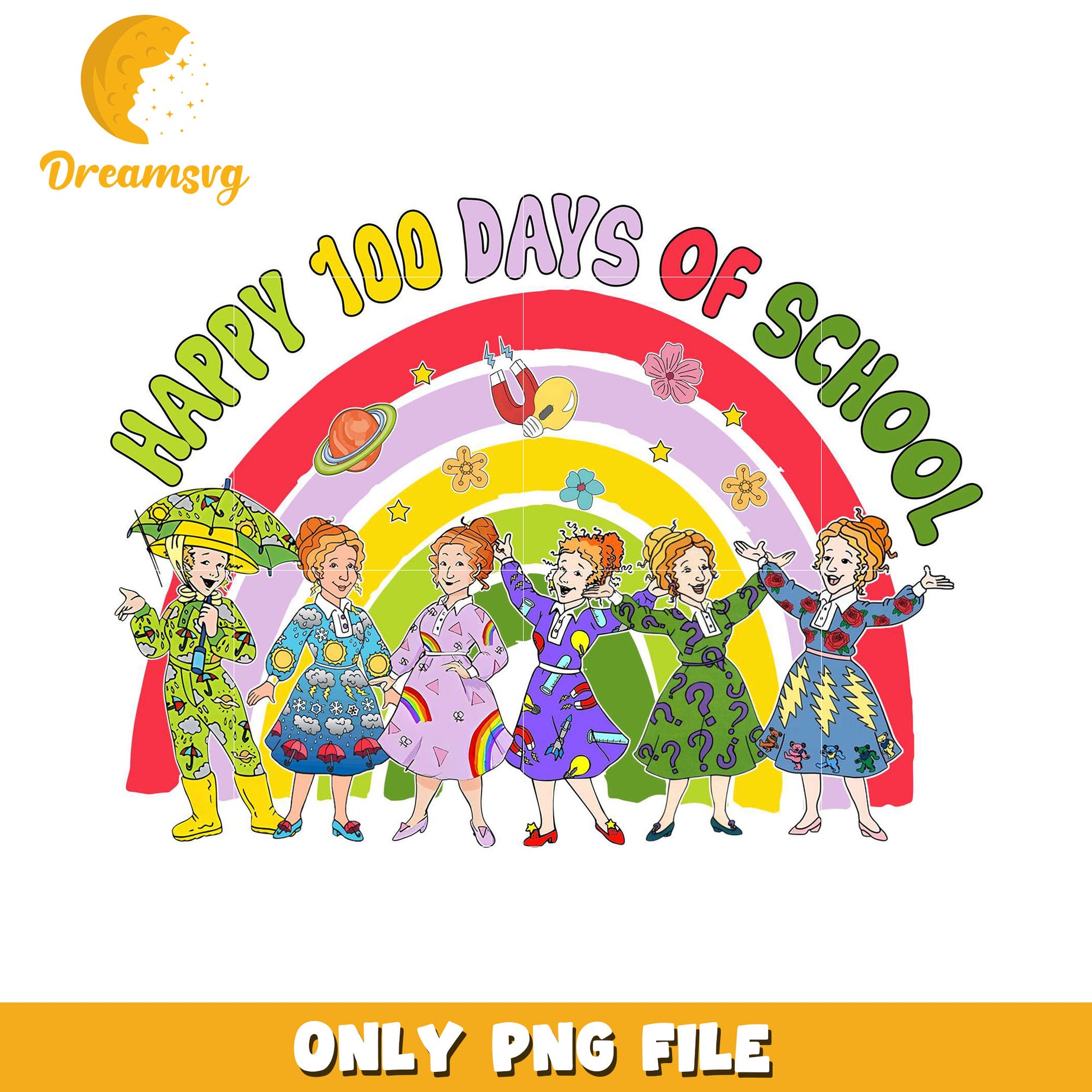 100 Days Of School PNG Rainbow Girls