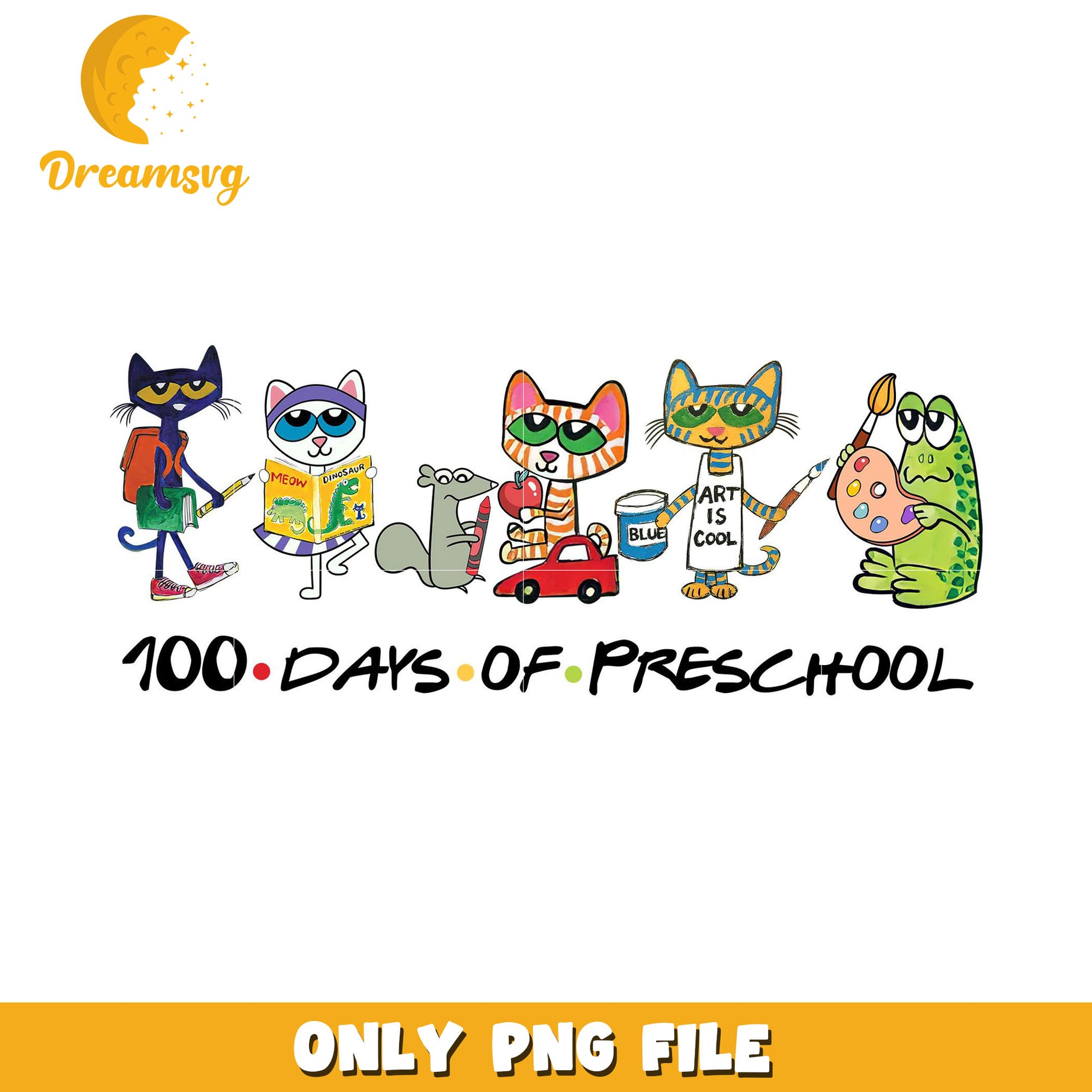 100 Days Preschool PNG Cute Cats