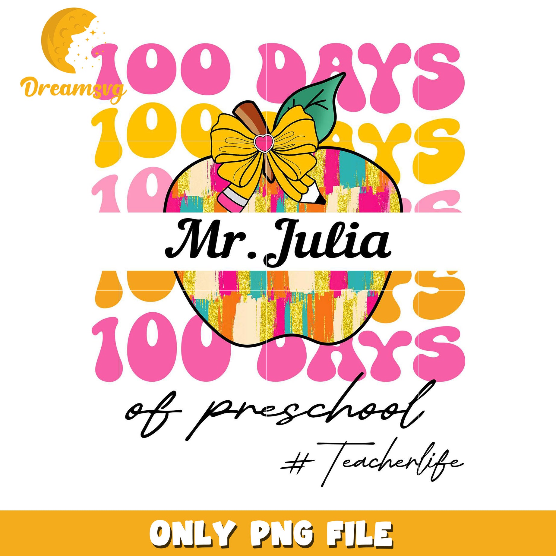 100 Days Preschool PNG Teacher Apple