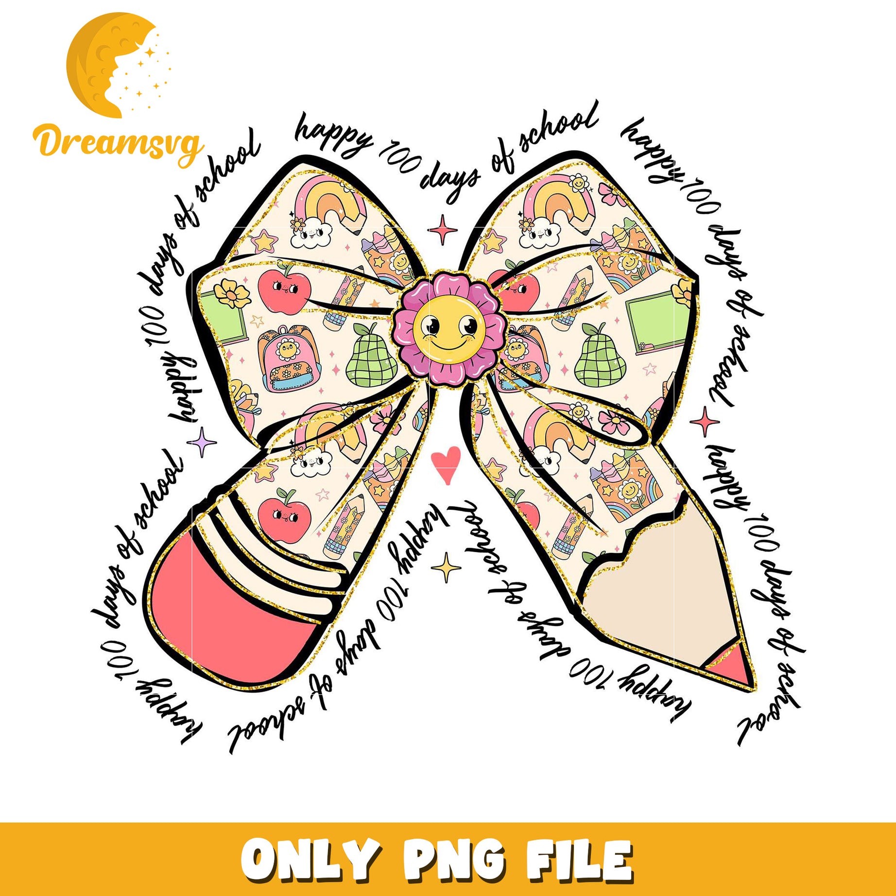 100 Days School PNG Bow Clipart