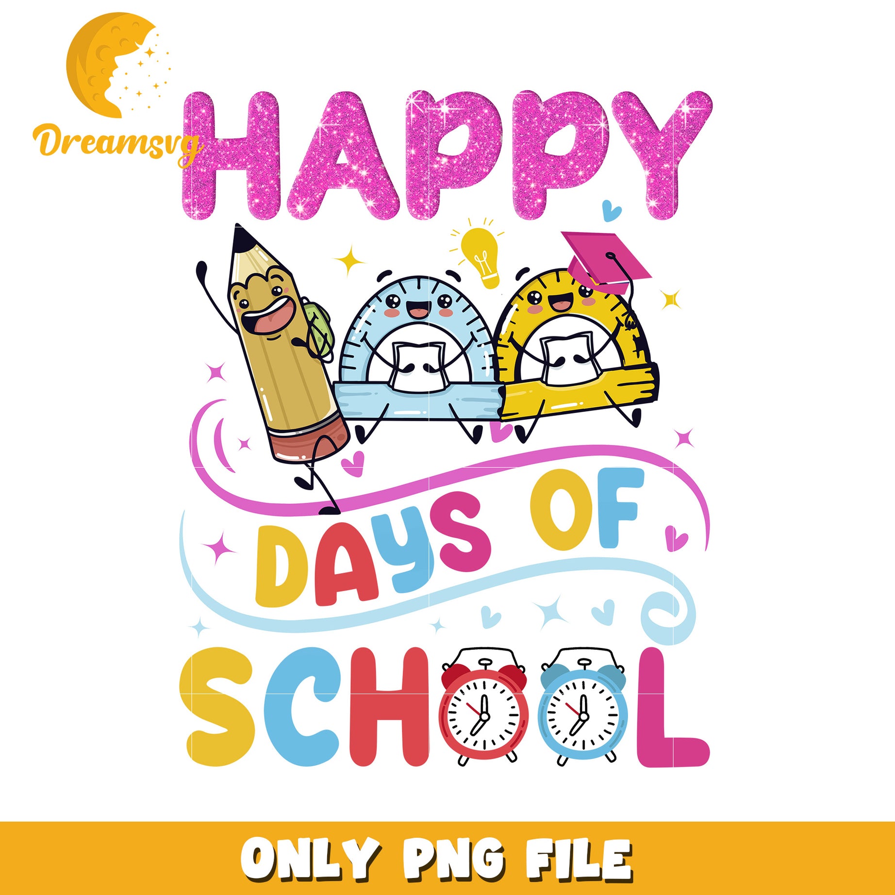 100 Days School PNG Cute Design