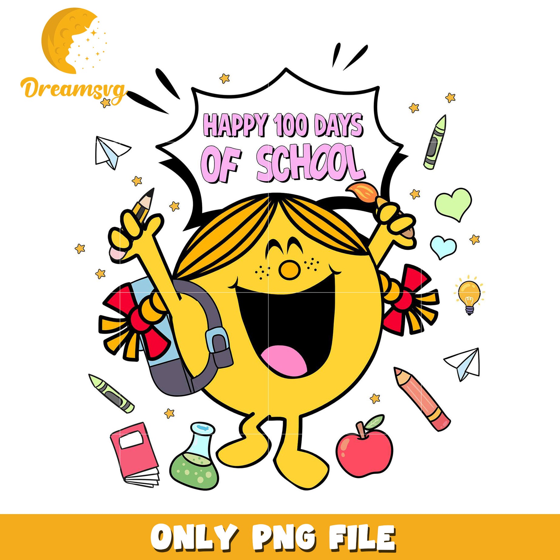 100 Days School PNG Girl Clipart