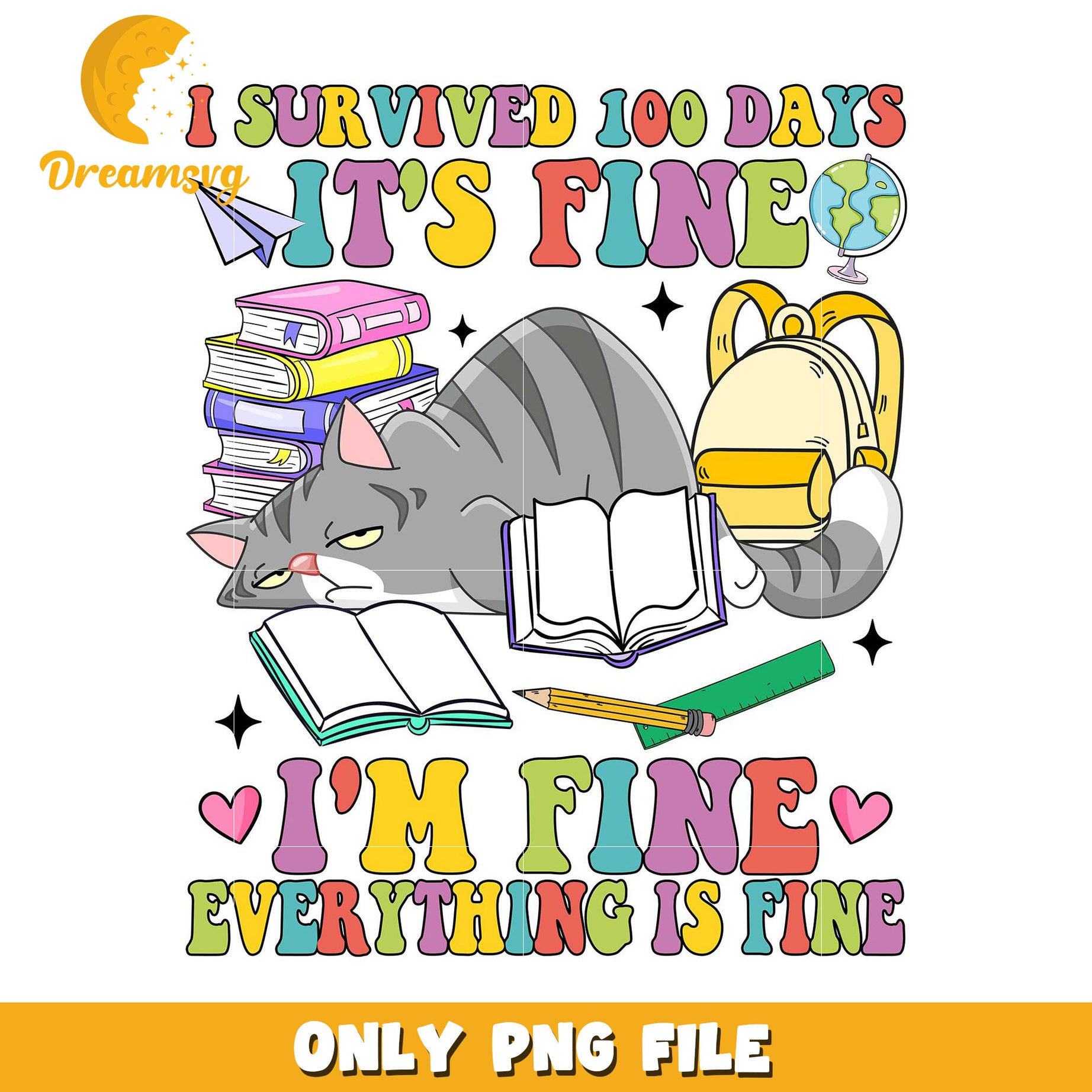 100 Days School Survival Cat PNG