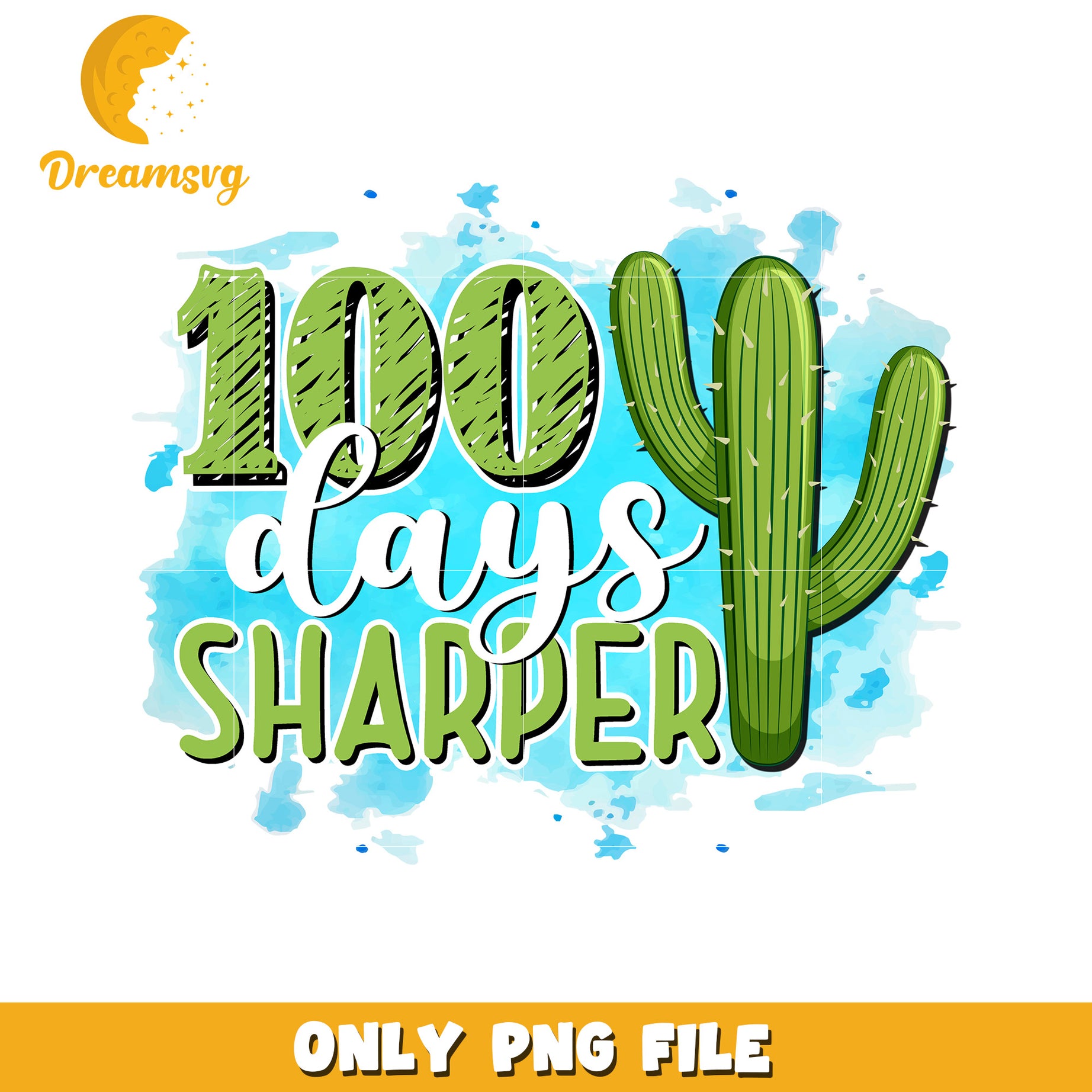 100 Days Sharper Cactus Design PNG for Digital Use