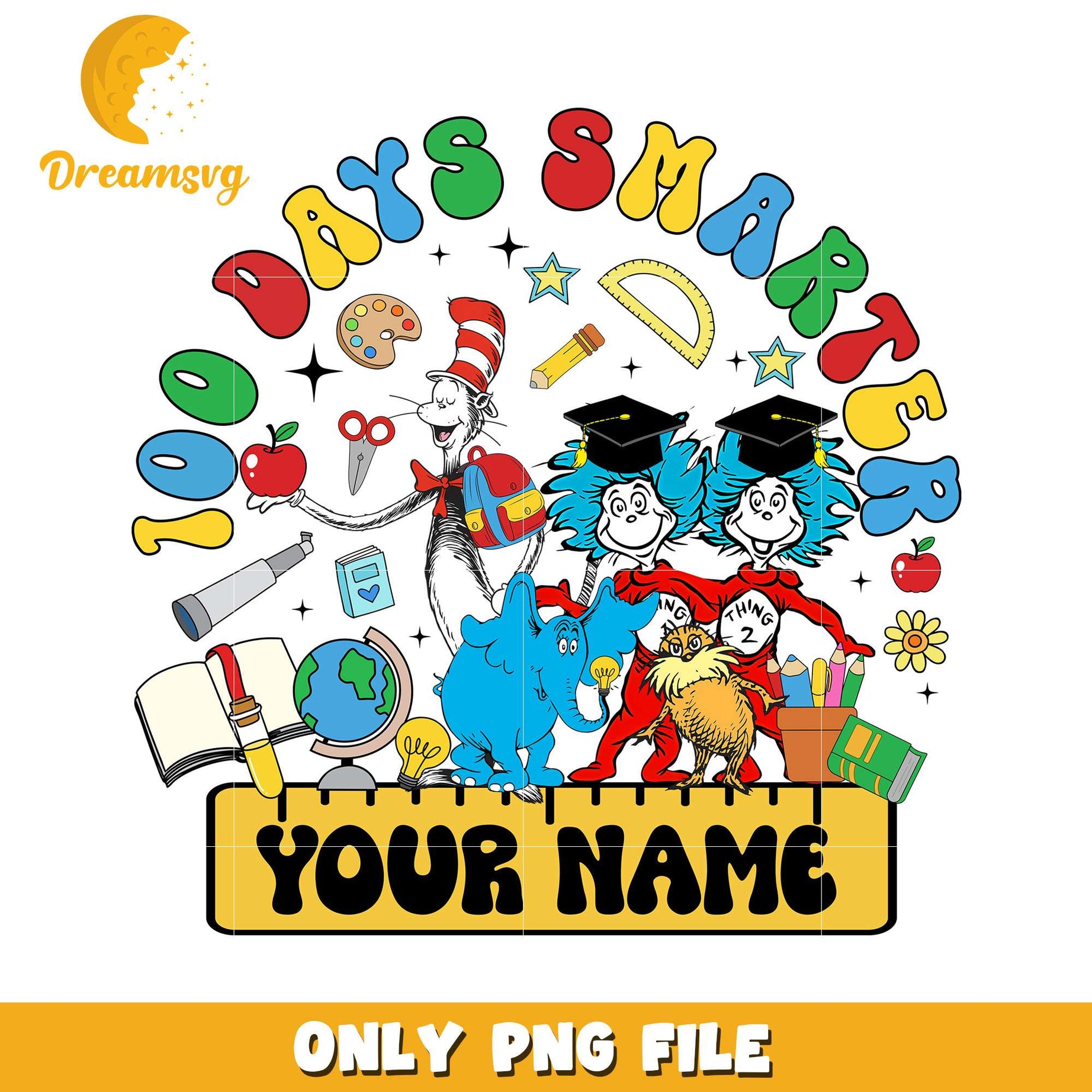 100 Days Smarter Custom Name PNG Graphic Design File