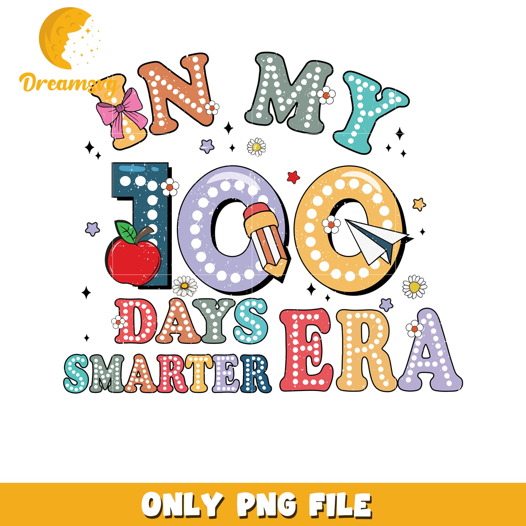 100 Days Smarter Era Colorful Design PNG for Kids Learning