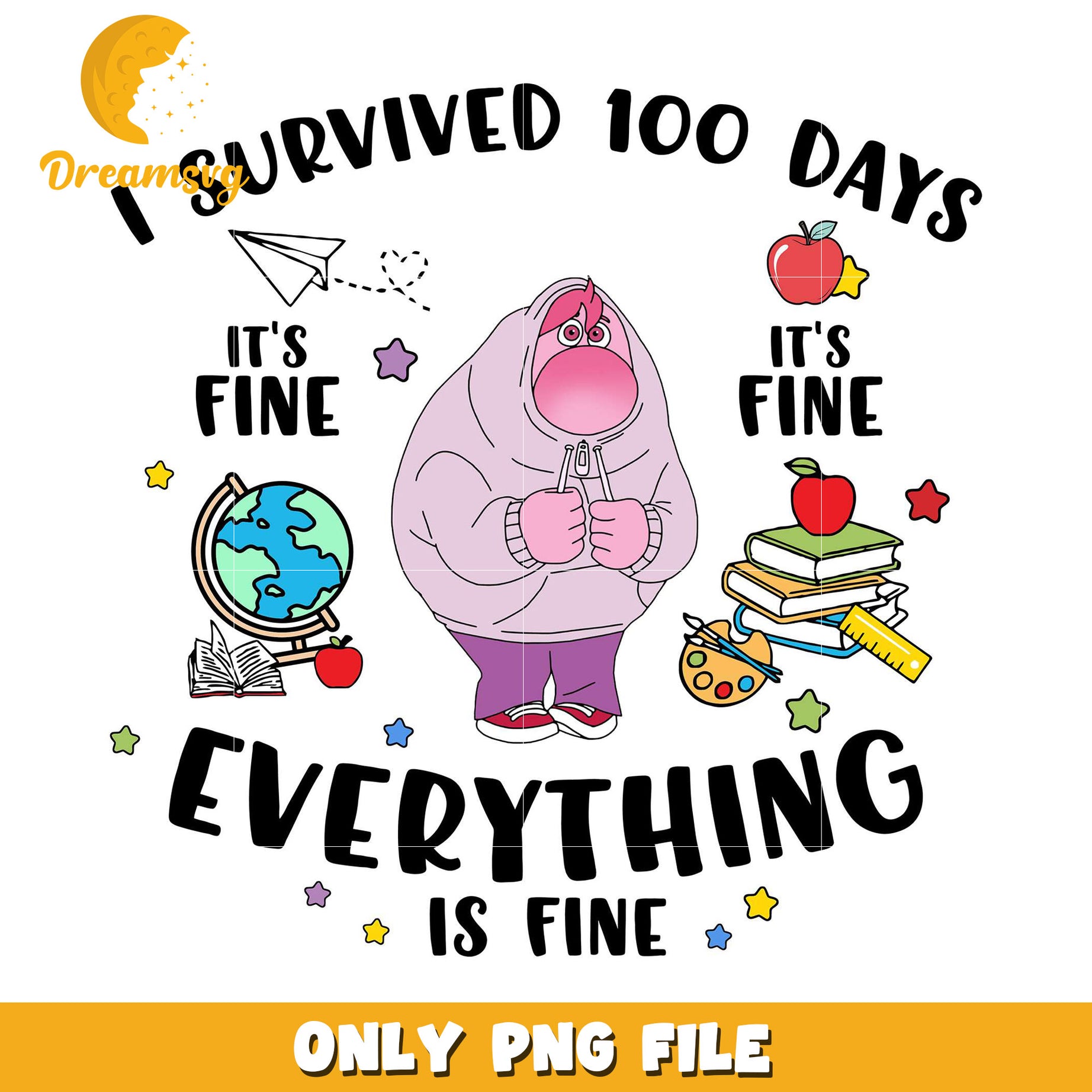 100 Days Survived PNG Funny School Design