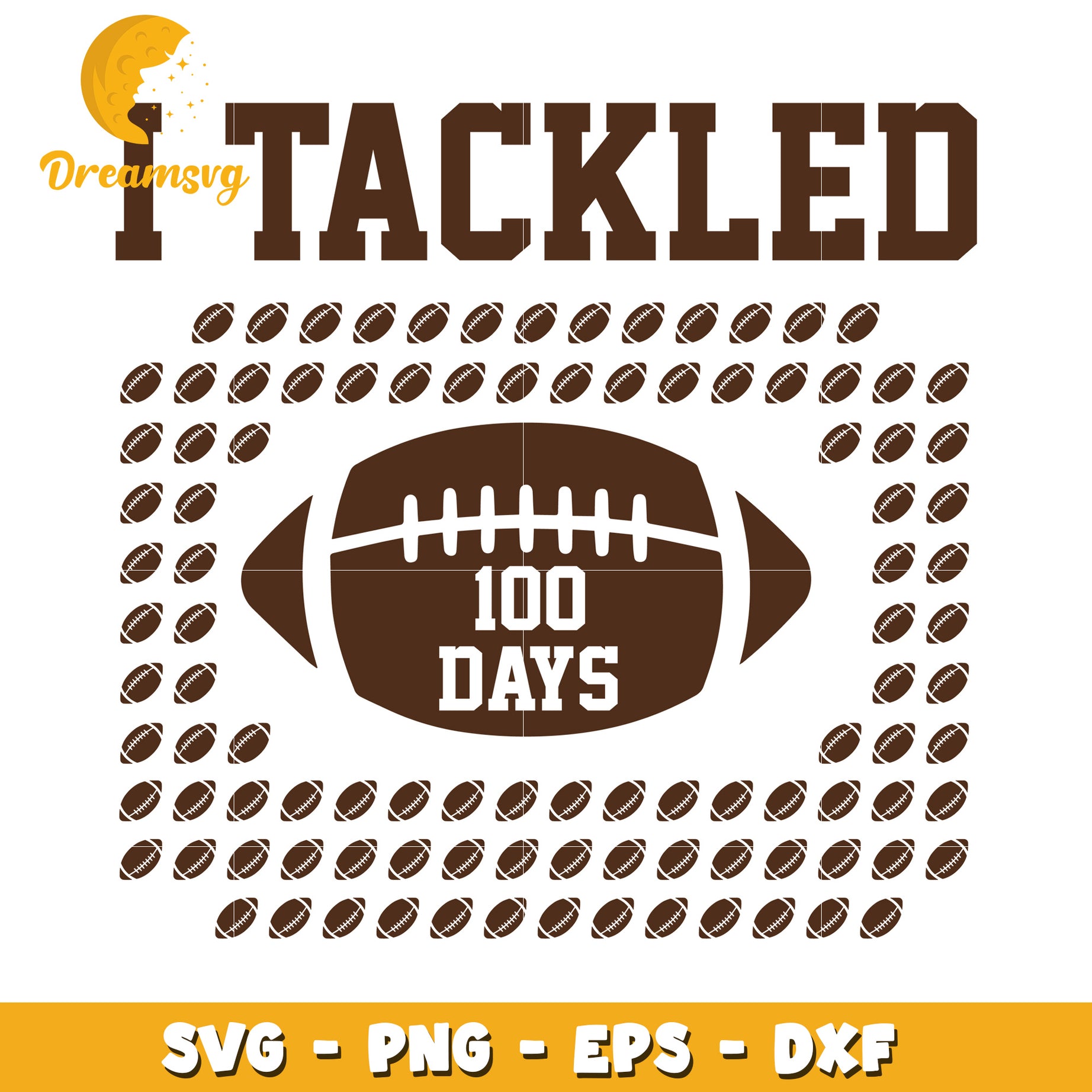 100 Days Tackled Football SVG Cut File