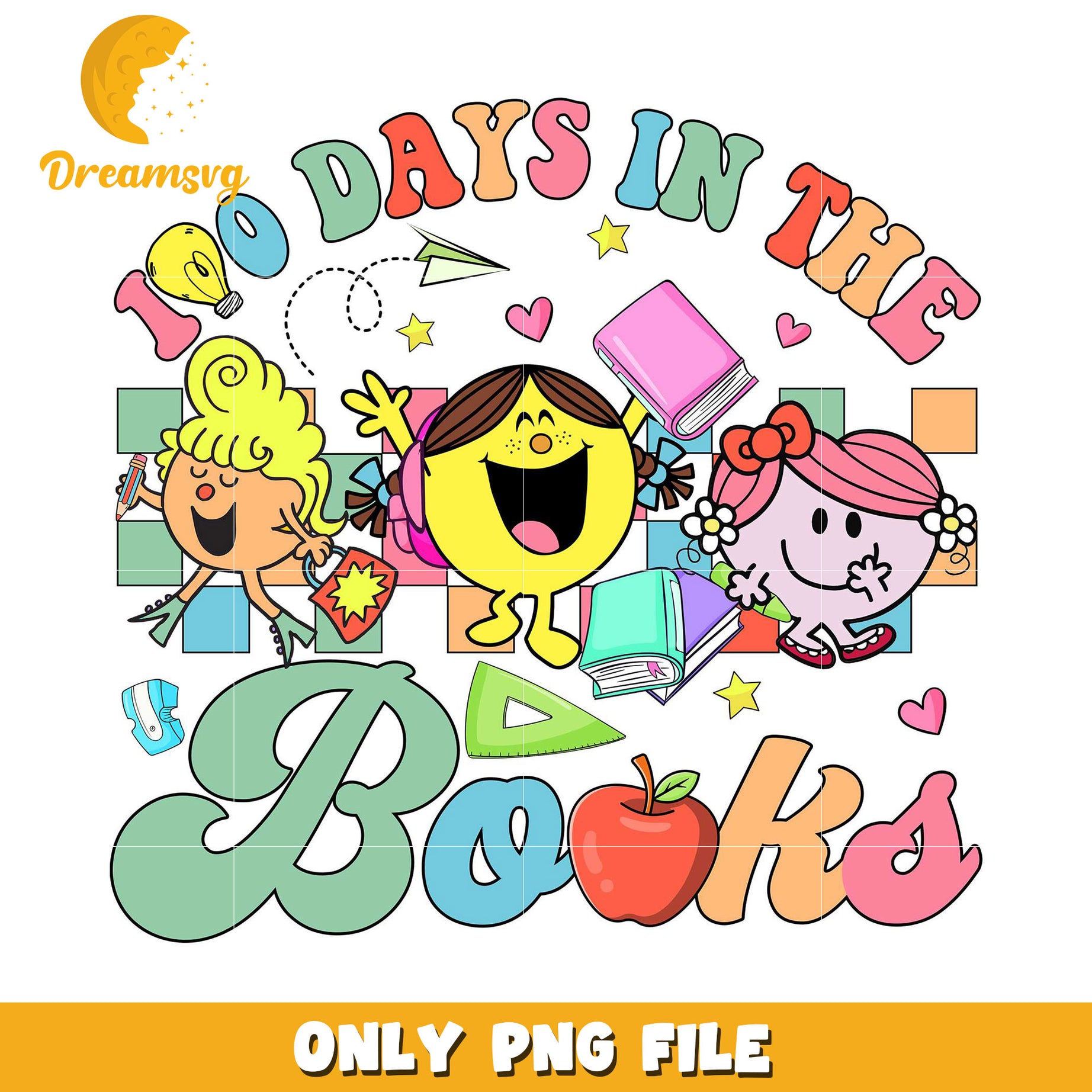 100 Days in Books PNG Cute Design