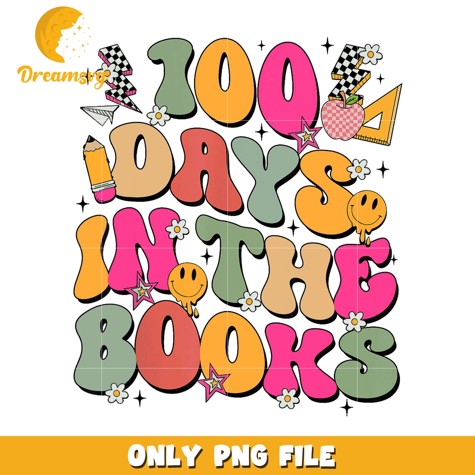 100 Days in the Books Colorful PNG Design for Fun Projects