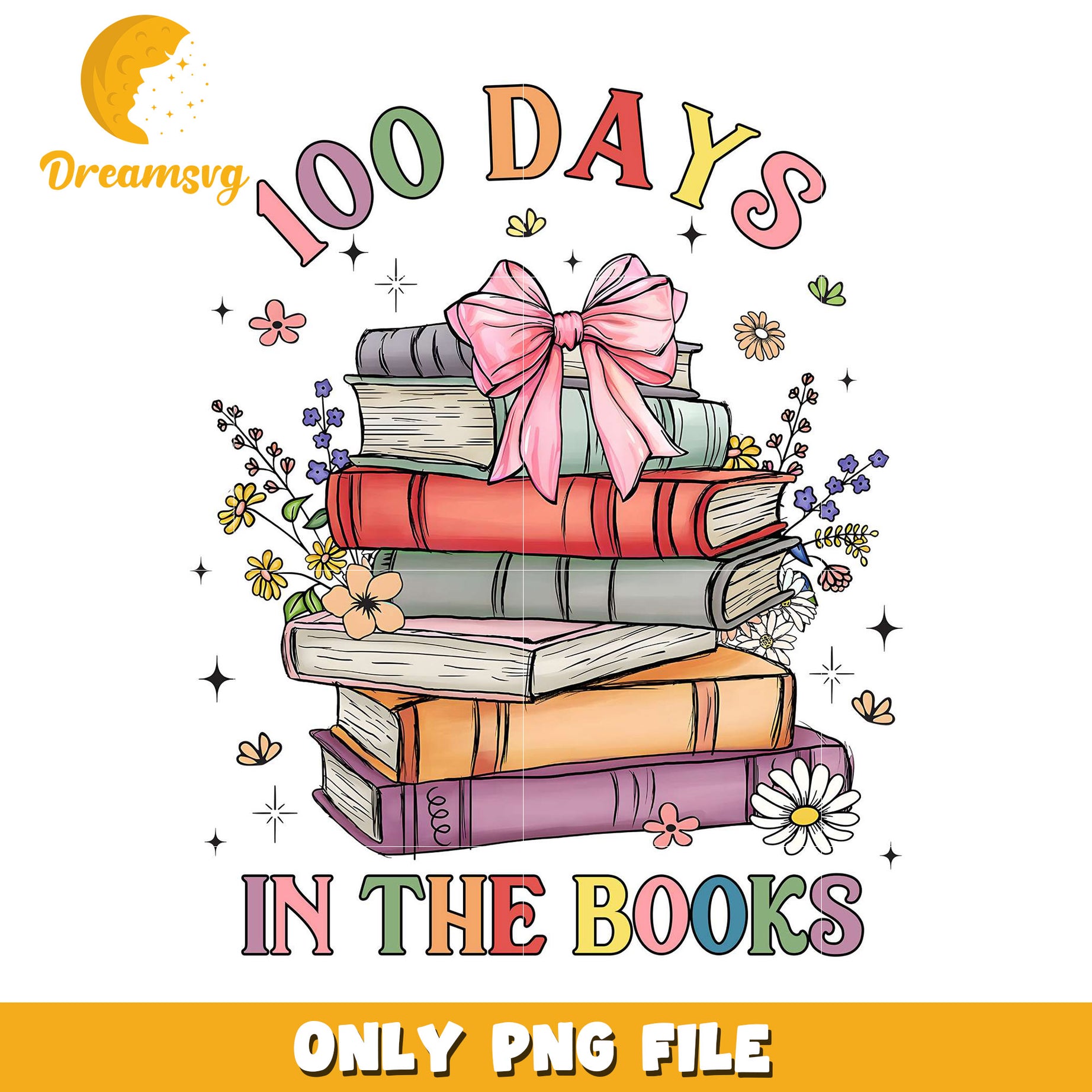 100 Days in the Books Colorful PNG Graphic Design