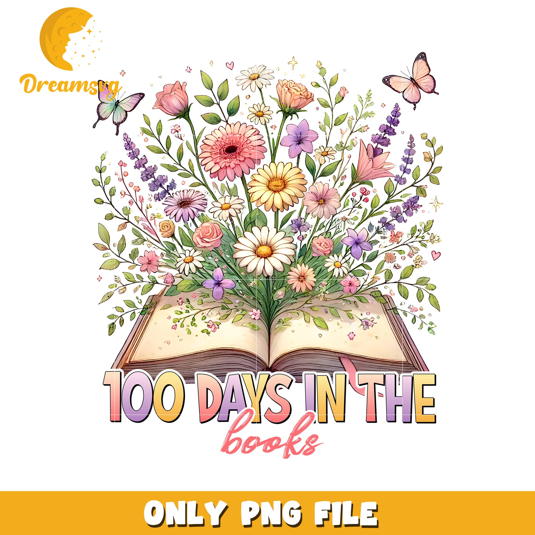 100 Days in the Books Floral Design PNG File Download