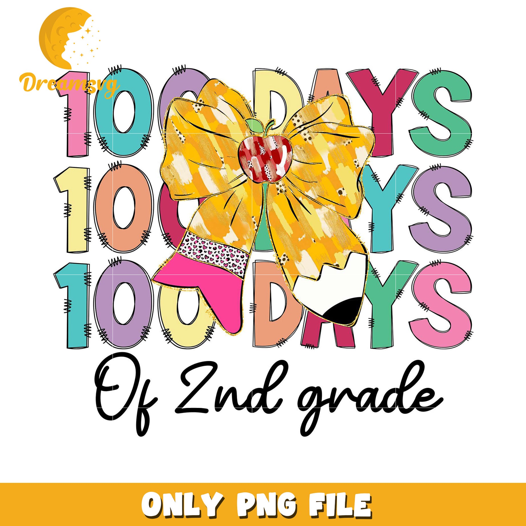 100 Days of 2nd Grade PNG Digital Download Design