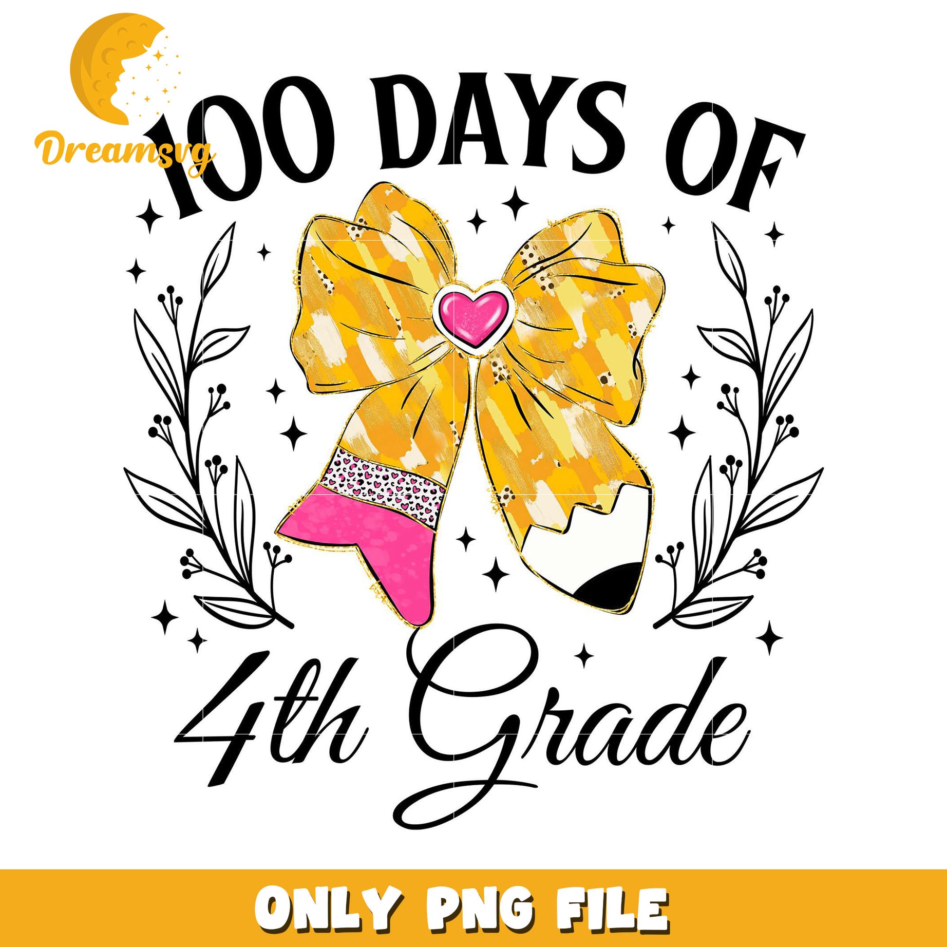 100 Days of 4th Grade Cute Bow PNG Design File