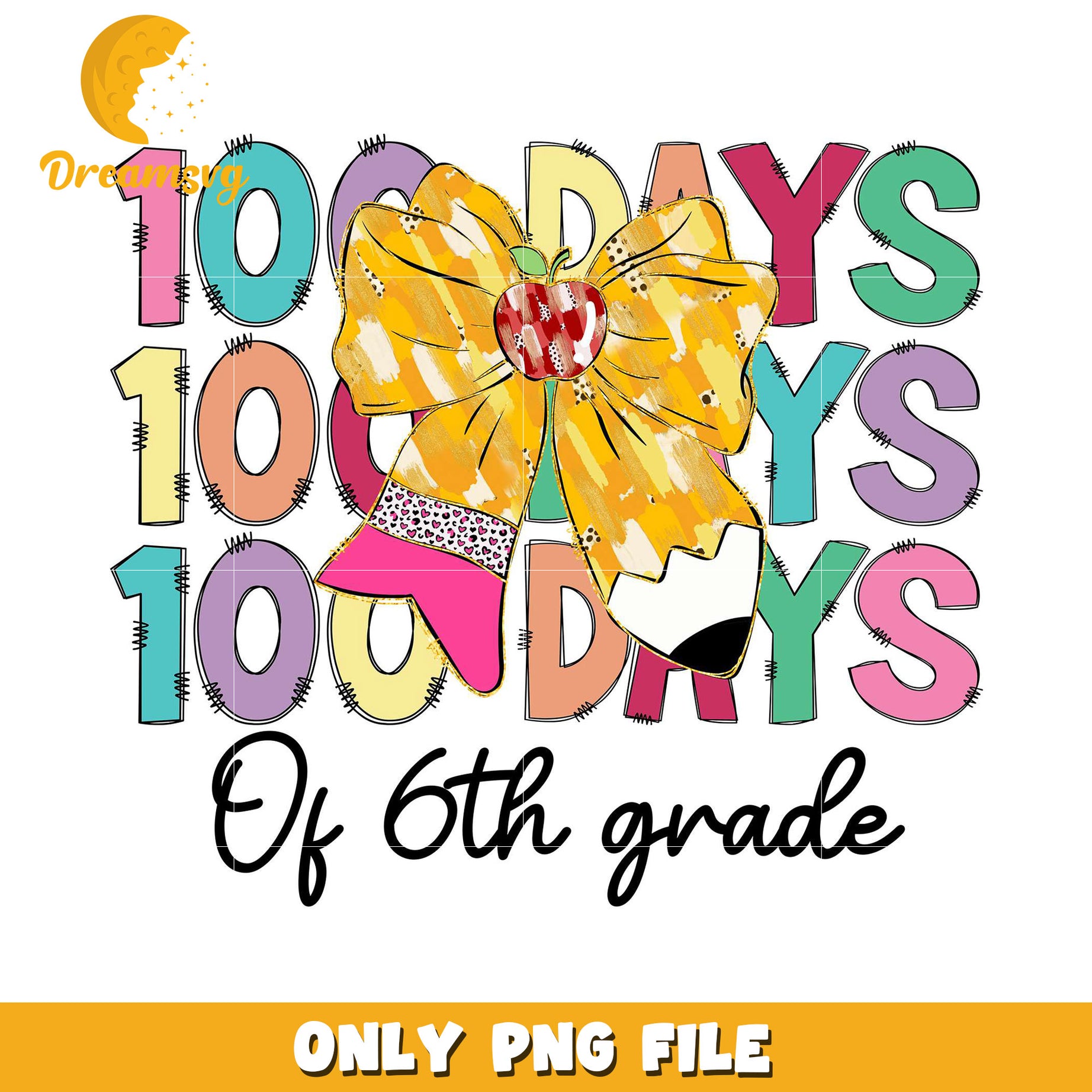 100 Days of 6th Grade Colorful PNG Design Download