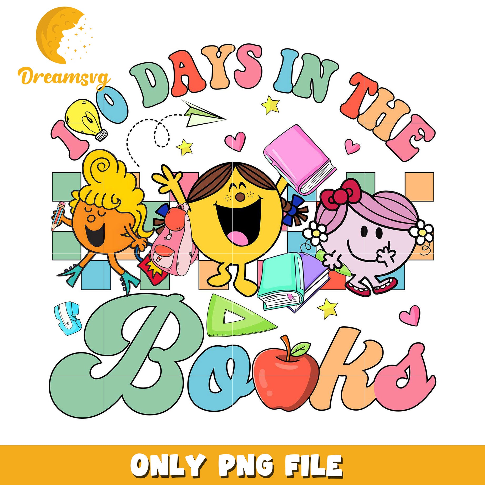 100 Days of Books PNG Cute Design