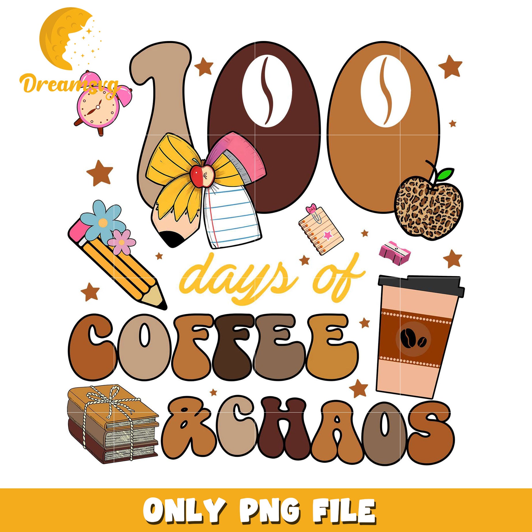 100 Days of Coffee Chaos PNG Digital File Design