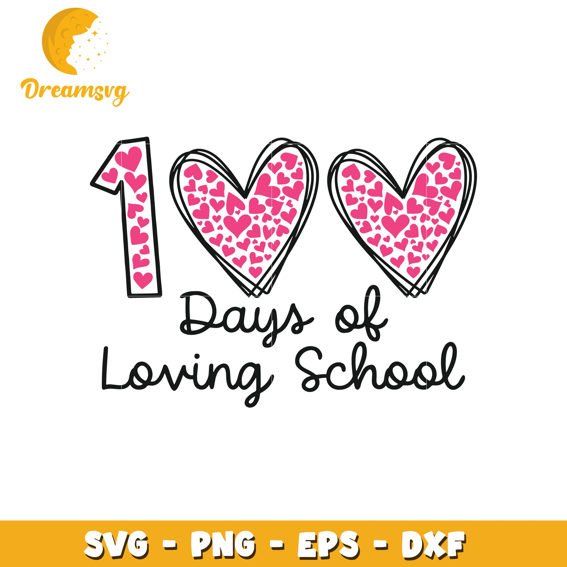 100 Days of Loving School Heart SVG Cut File Design