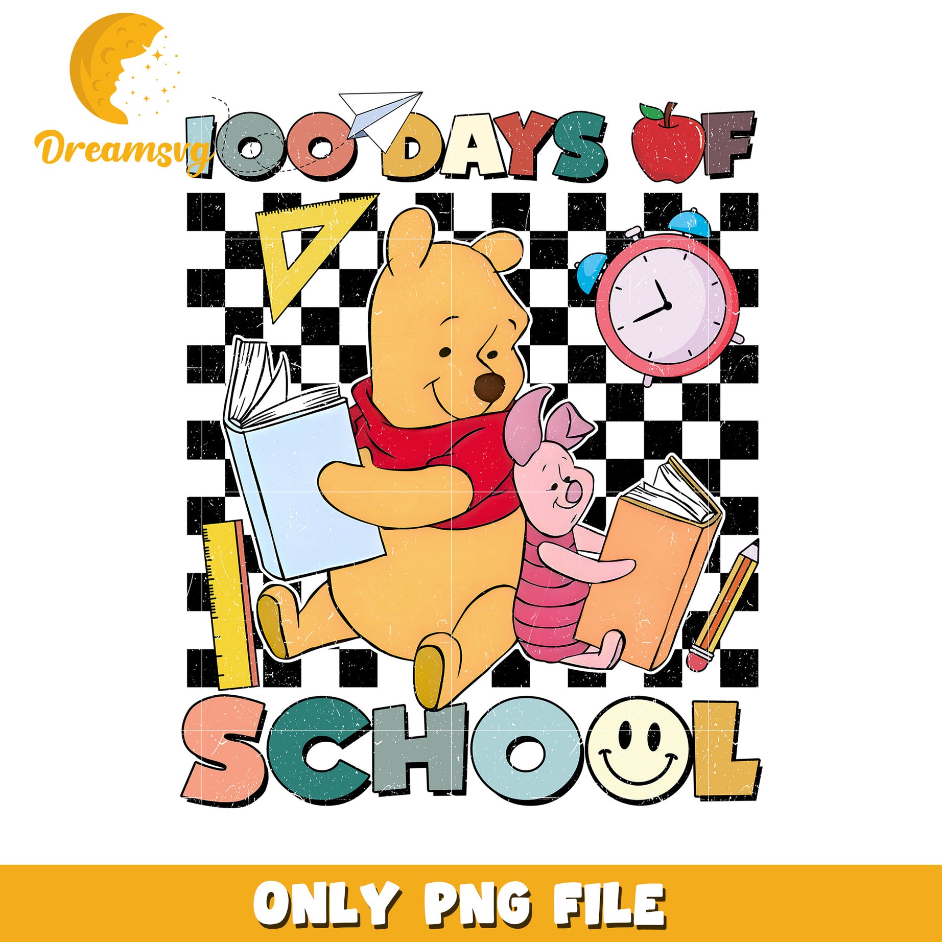 100 Days of School Bear and Piglet PNG Art Design