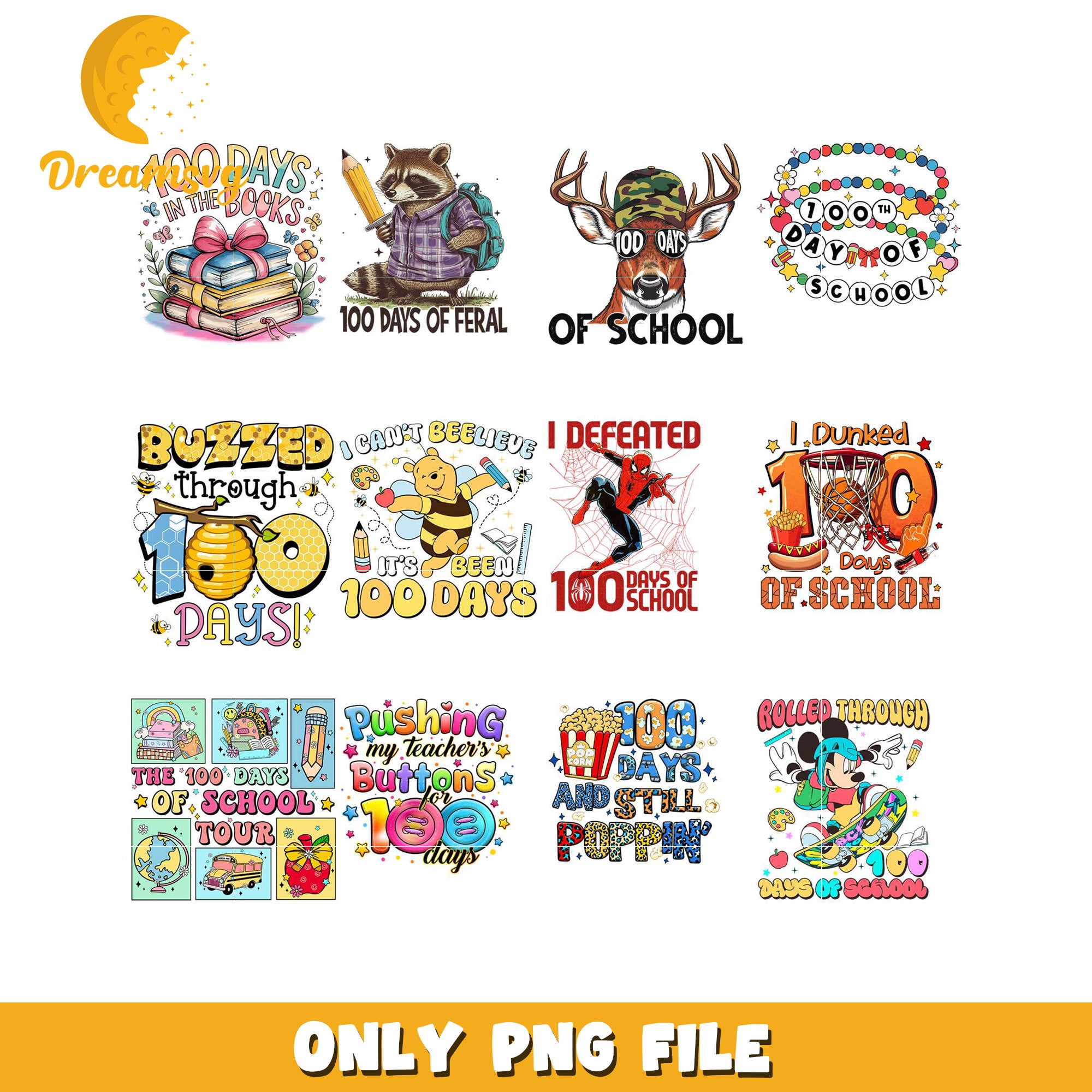 100 Days of School Bundle Fun PNG Designs for Kids