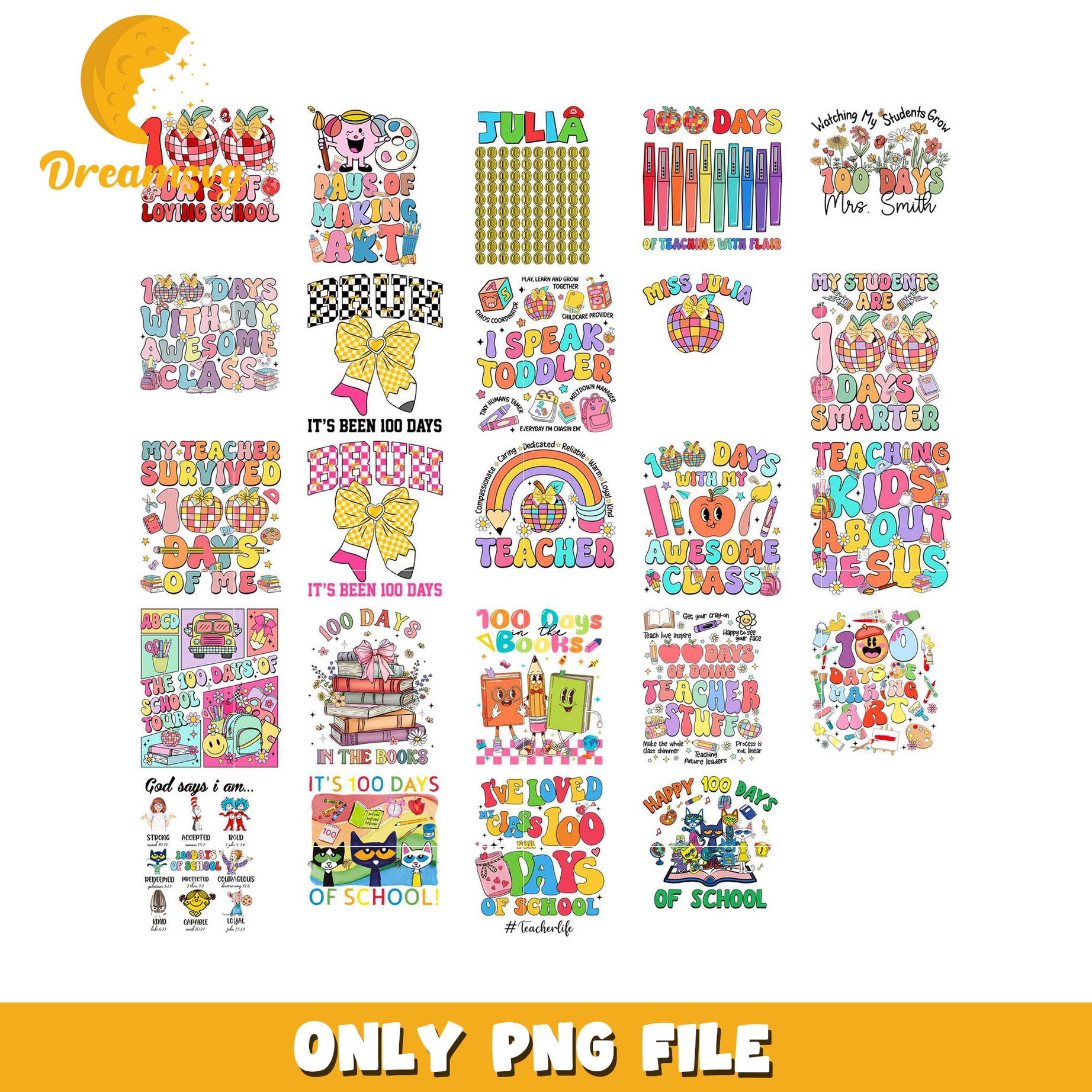 100 Days of School Bundle PNG Fun and Colorful Designs