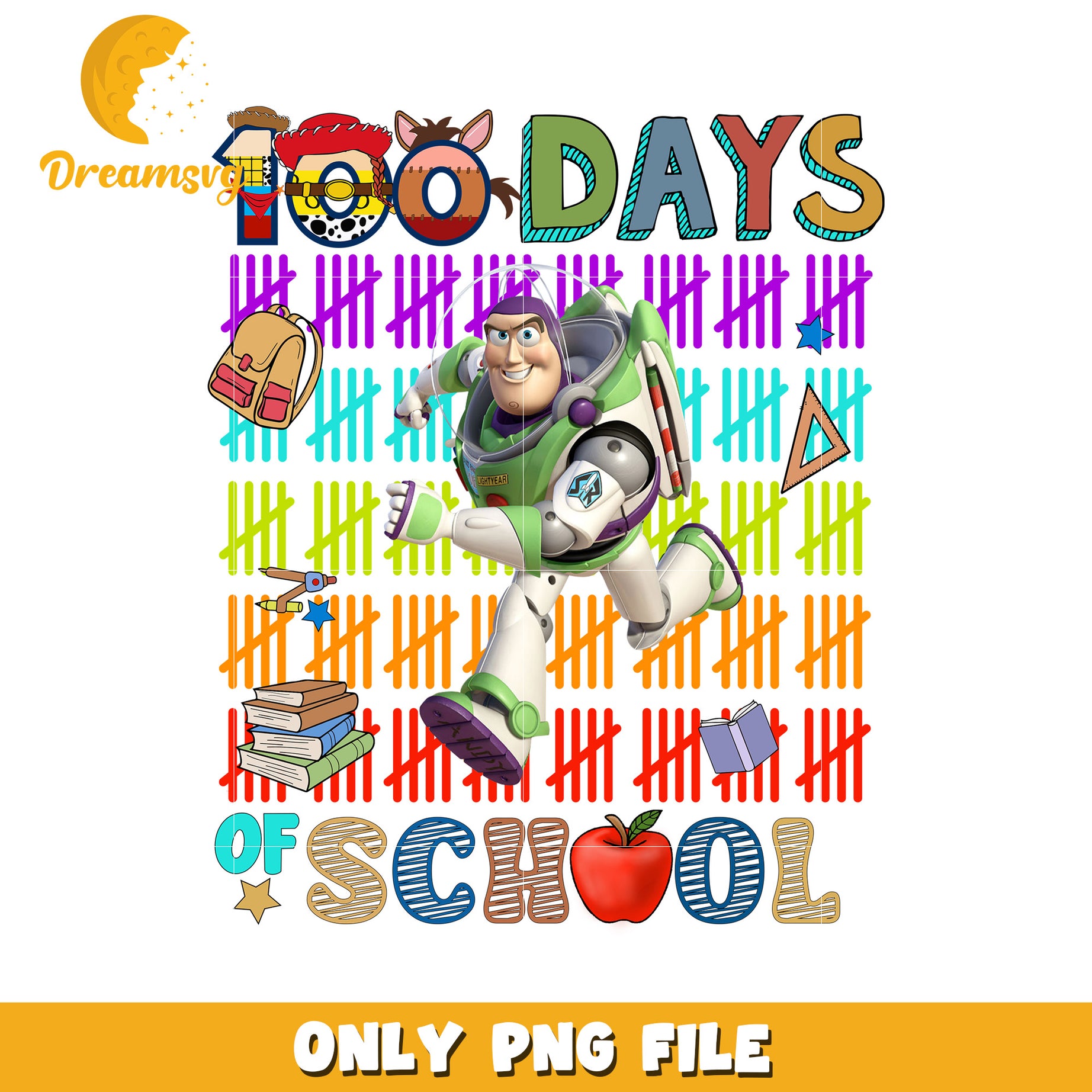 100 Days of School Buzz Lightyear PNG Art Design File