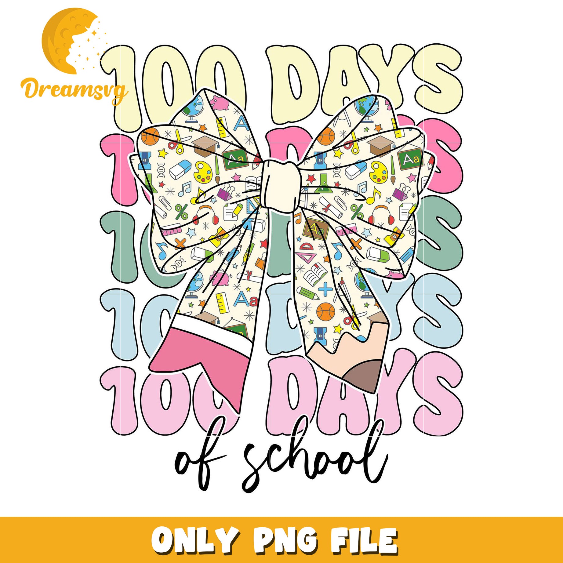 100 Days of School Colorful Bow PNG File Download