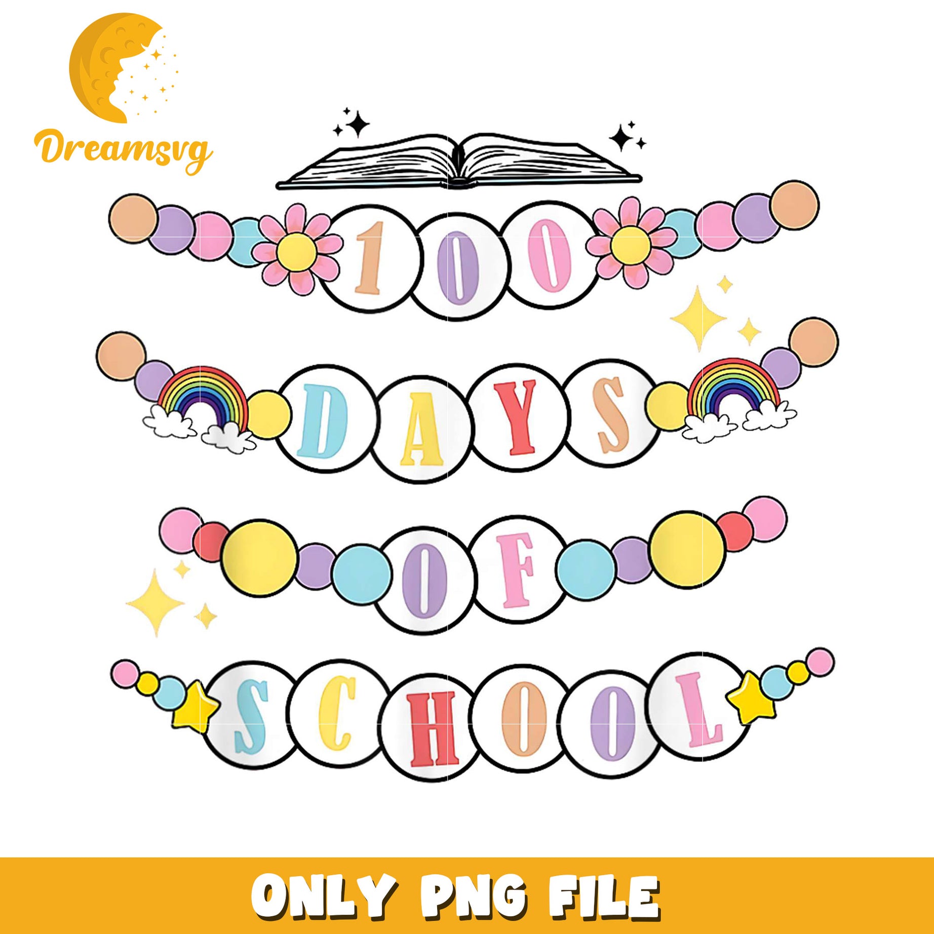 100 Days of School Colorful PNG Design for Education Projects