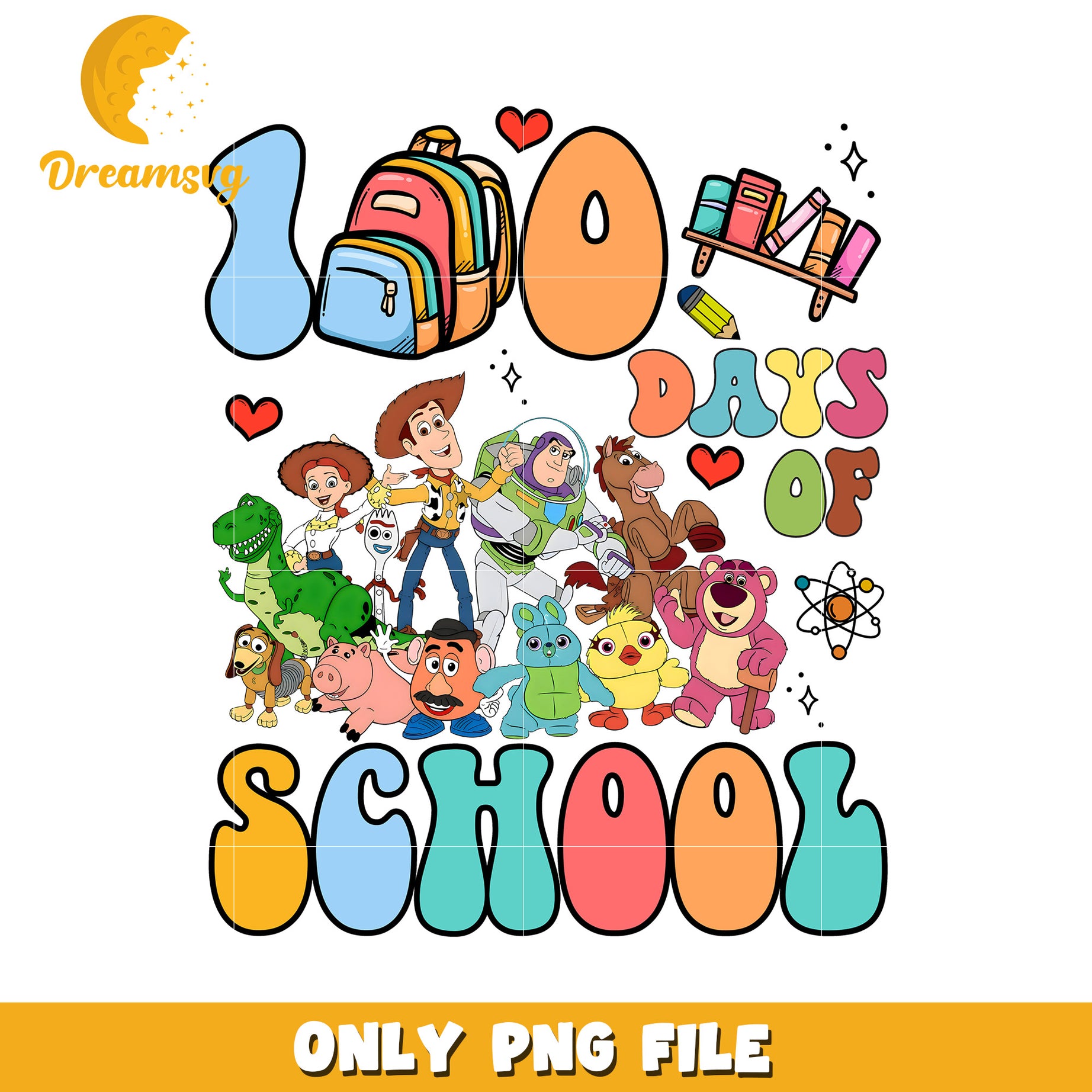 100 Days of School Colorful PNG Design for Kids Fun