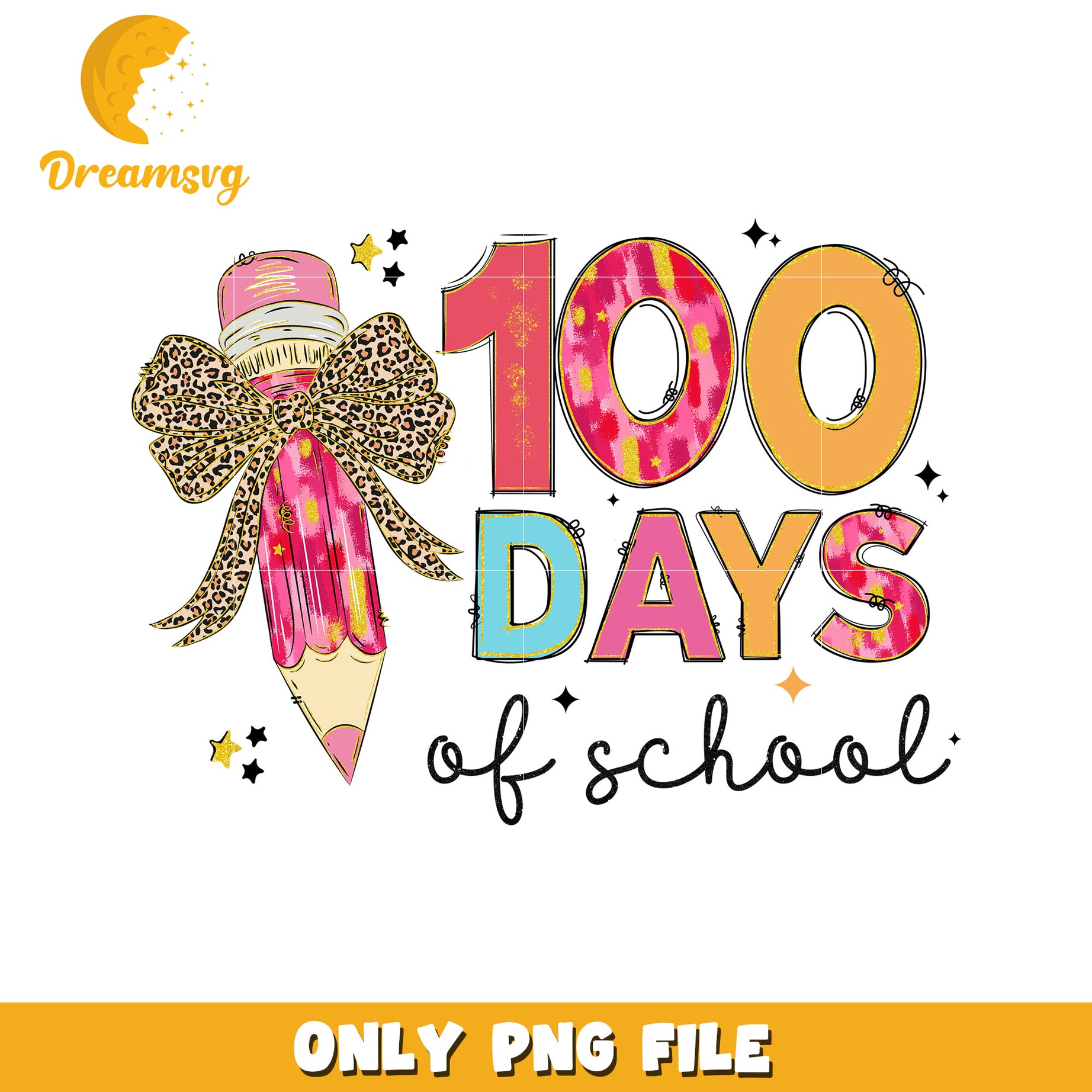 100 Days of School Colorful Pencil PNG Design Download