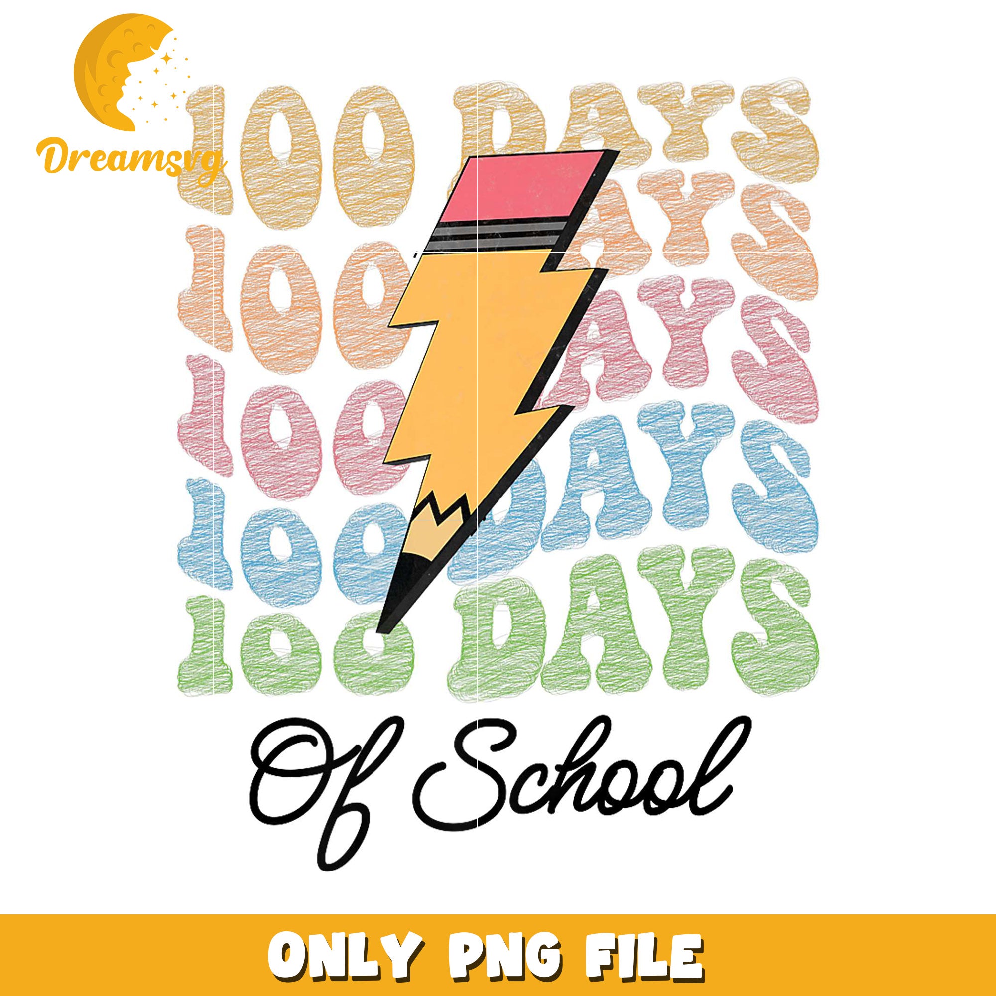 100 Days of School Colorful Pencil PNG Design Download