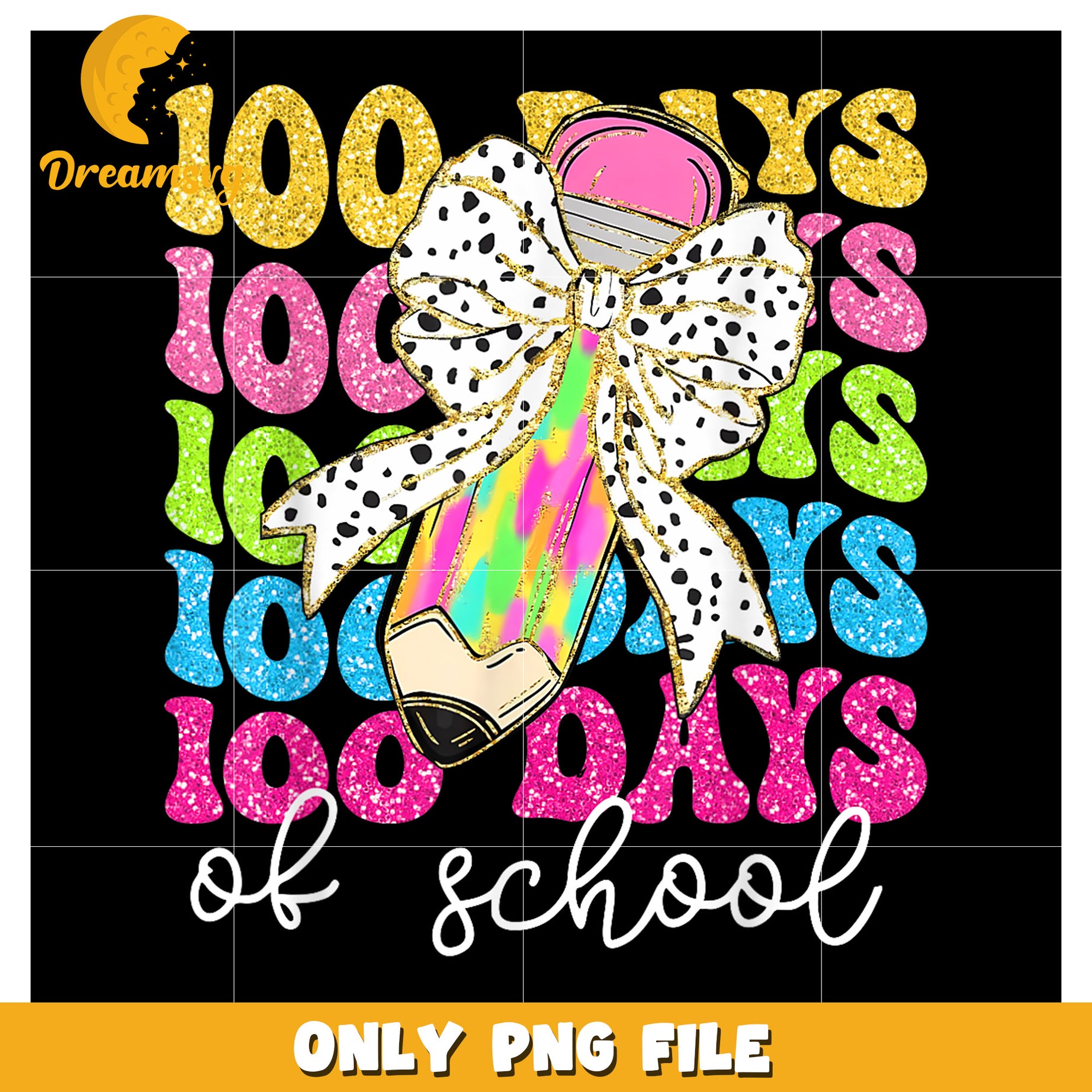 100 Days of School Colorful Pencil PNG Design File