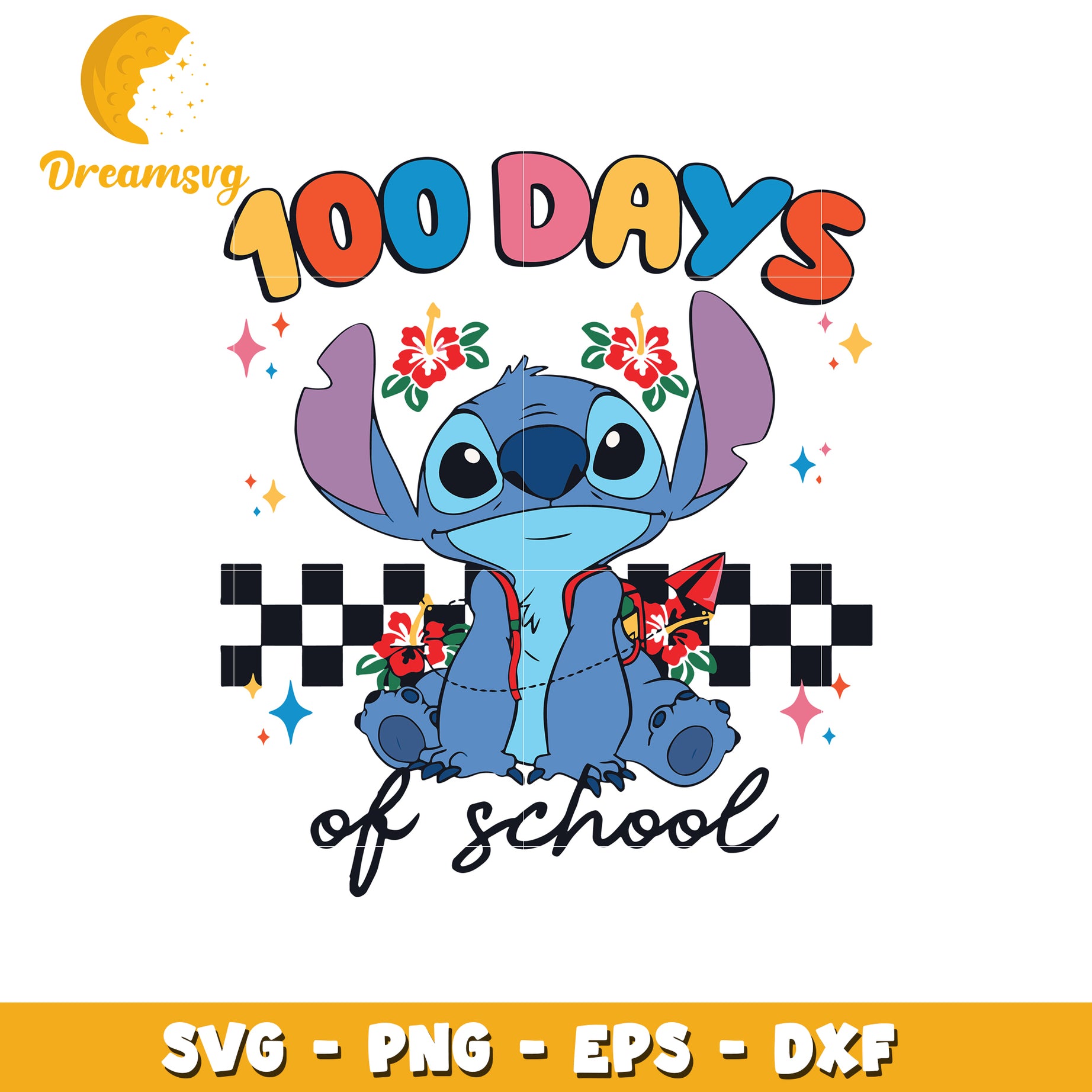 100 Days of School Colorful Stitch Design SVG File