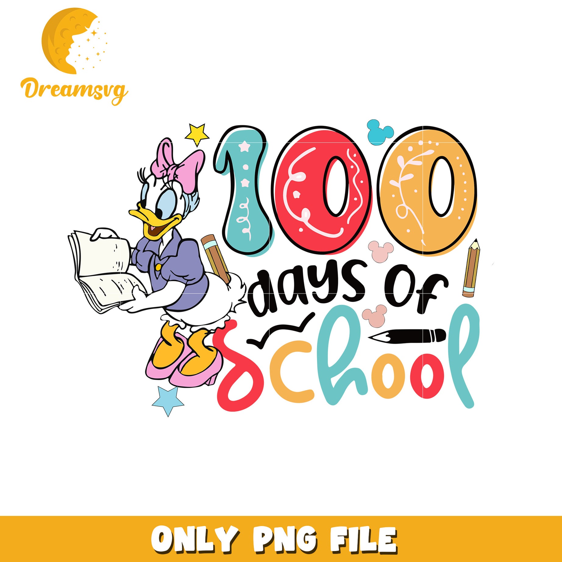 100 Days of School Cute PNG Design with Cartoon Character