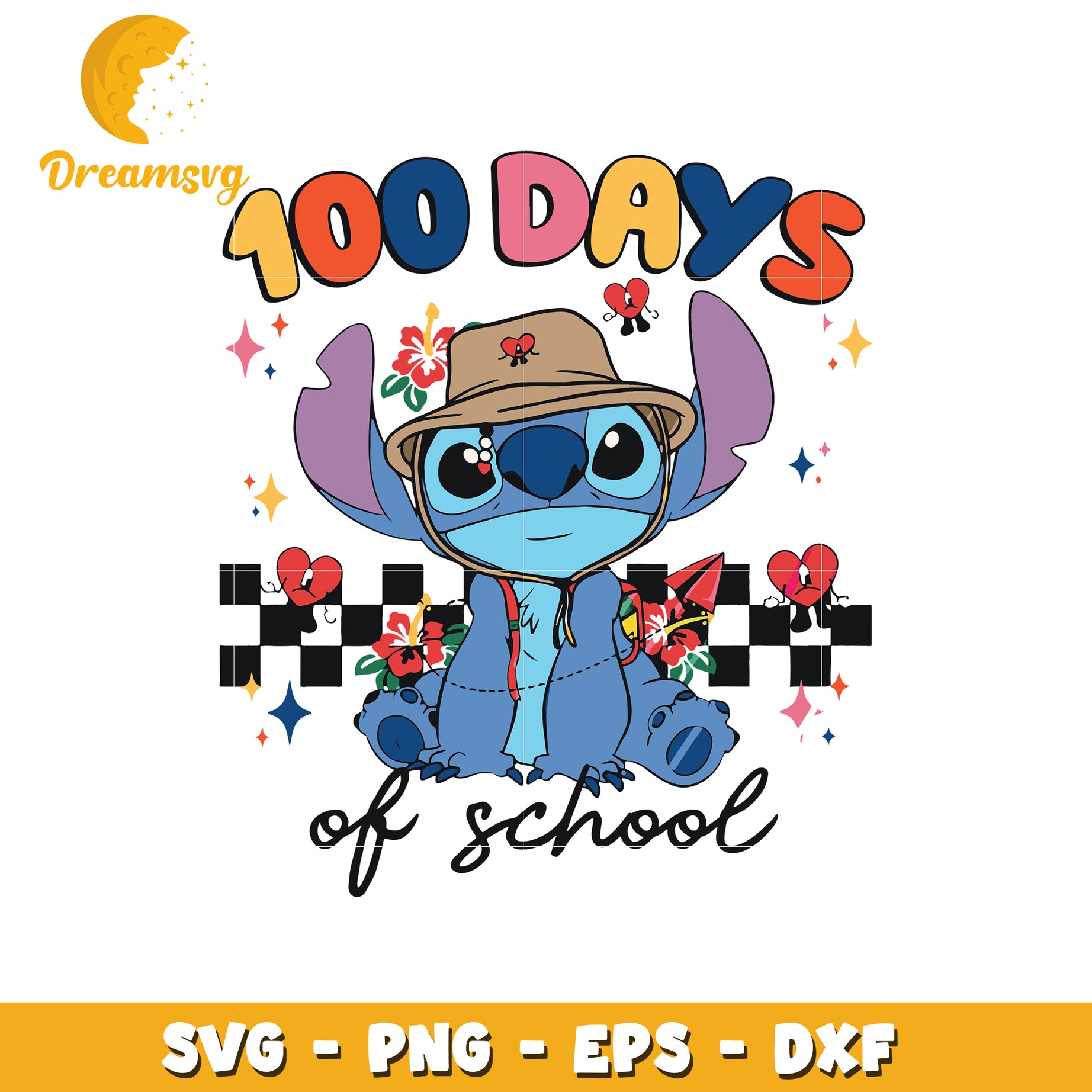 100 Days of School Cute Stitch SVG Design for Kids