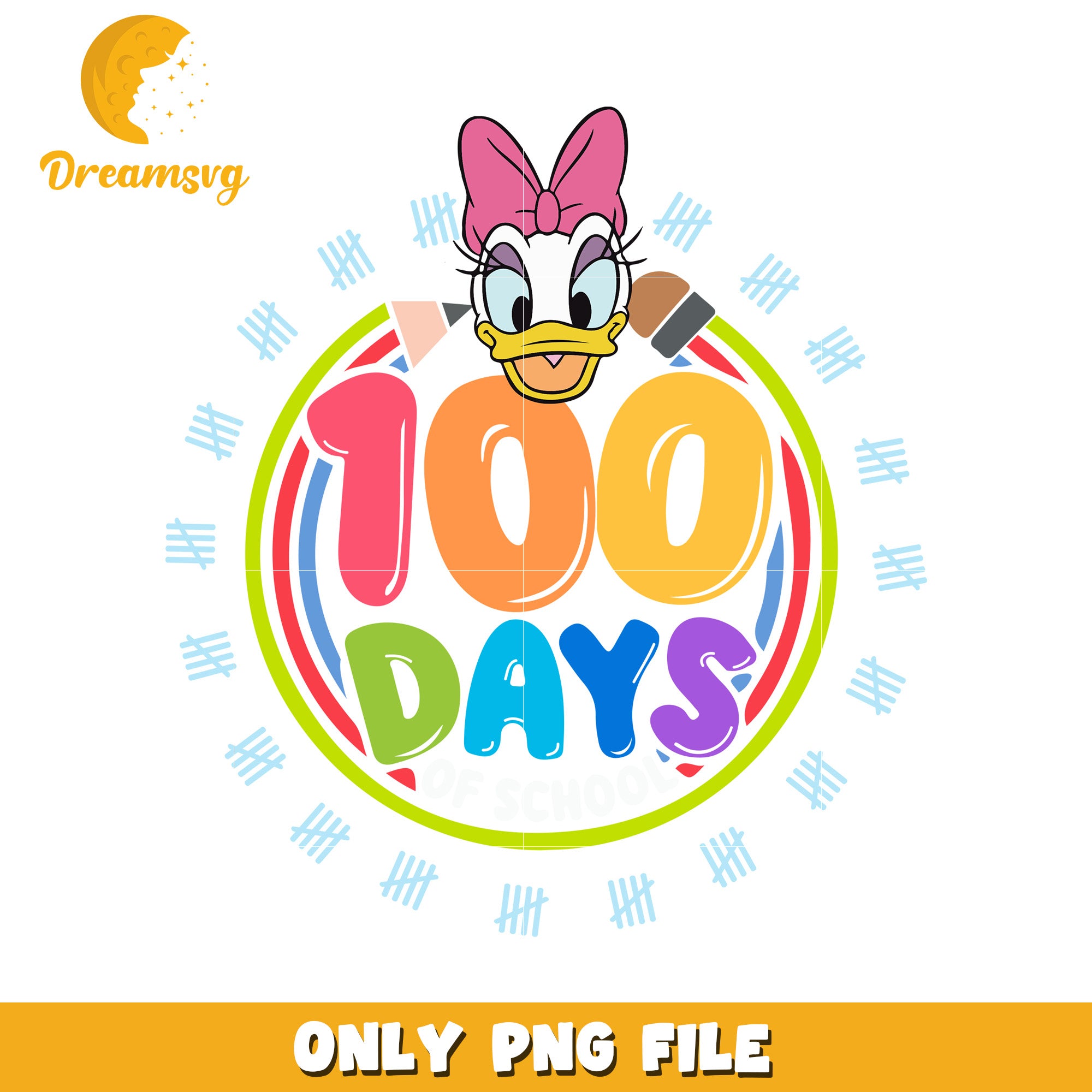 100 Days of School Daisy Duck PNG Design for Kids Fun