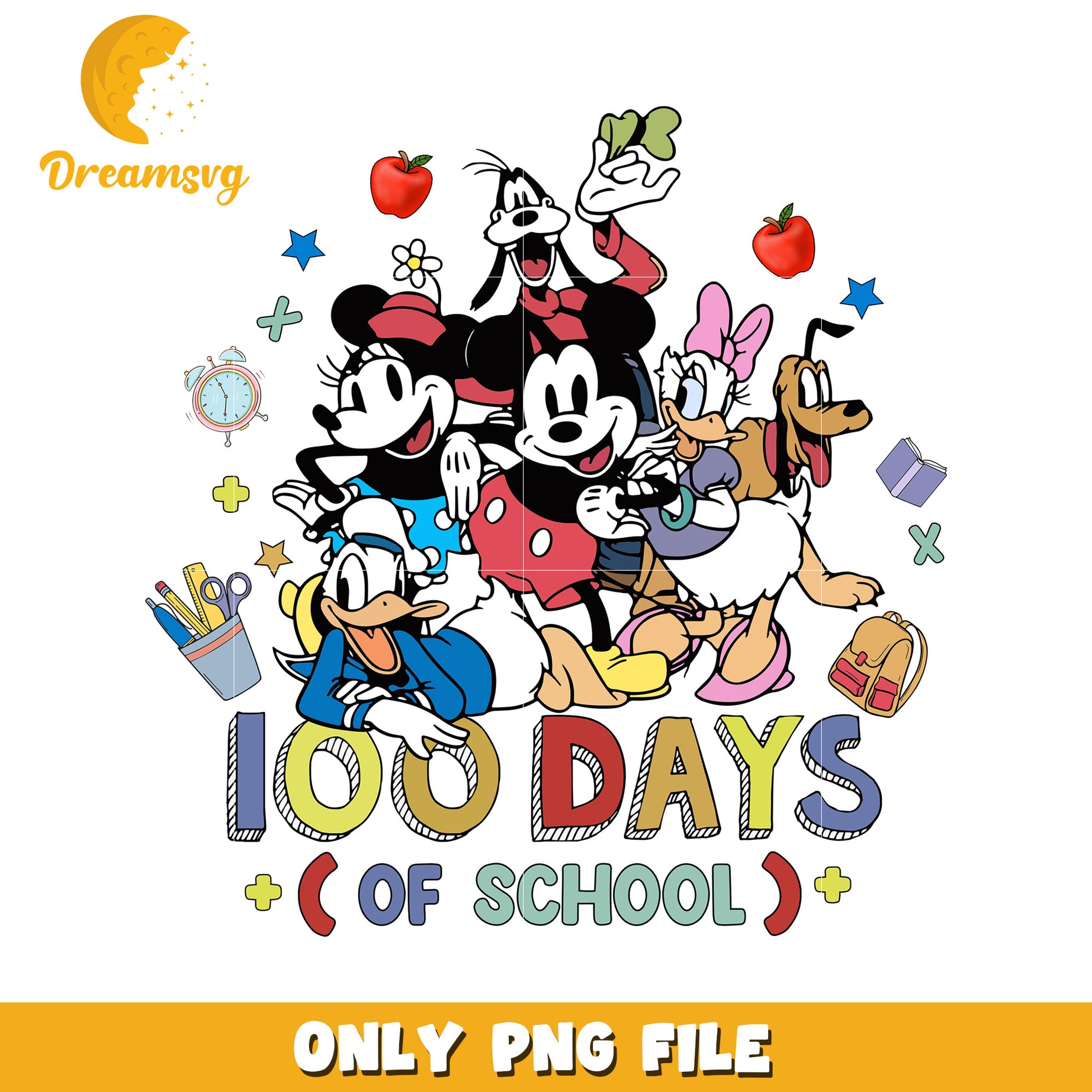 100 Days of School Disney Characters PNG File Download