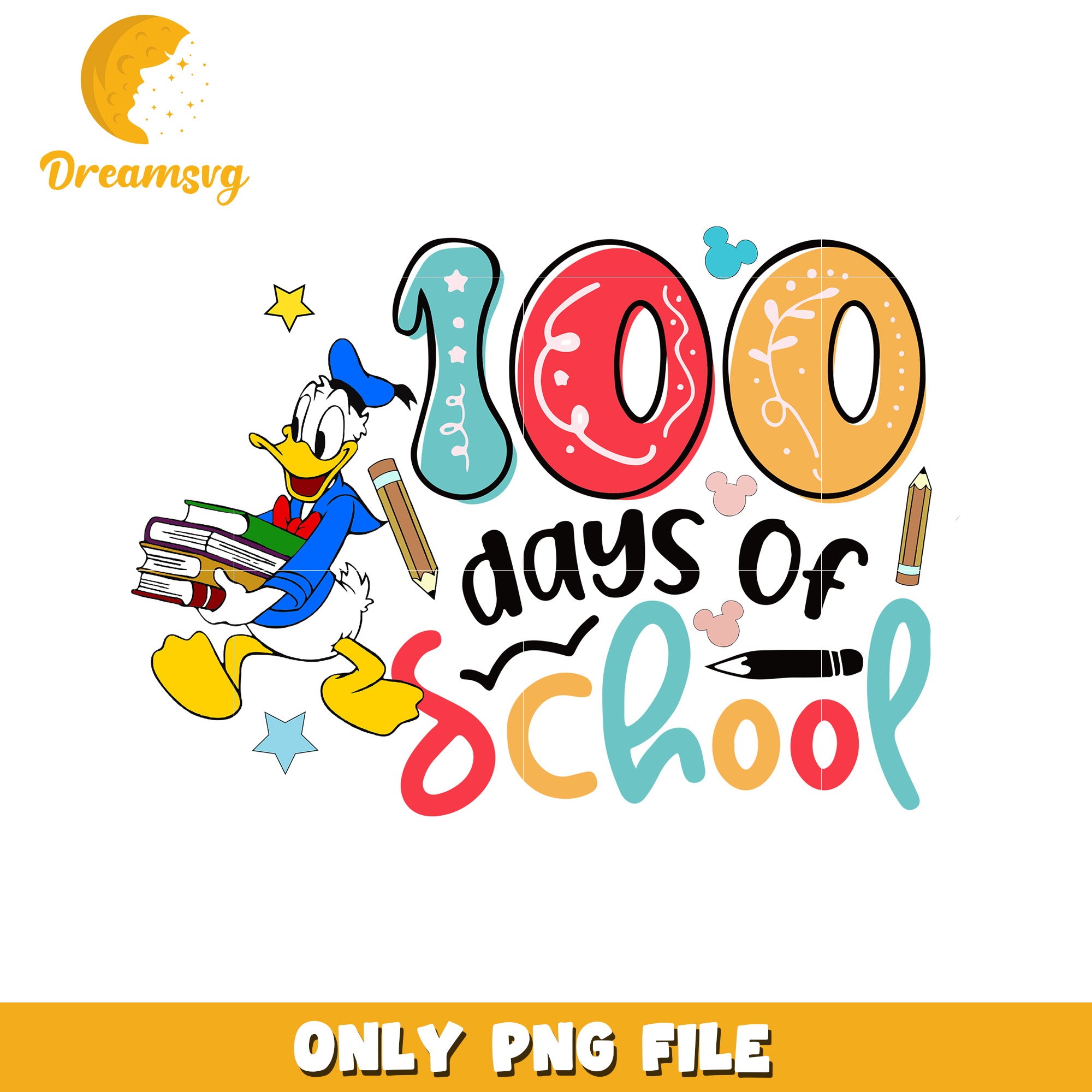 100 Days of School Donald Duck PNG Clipart Design File