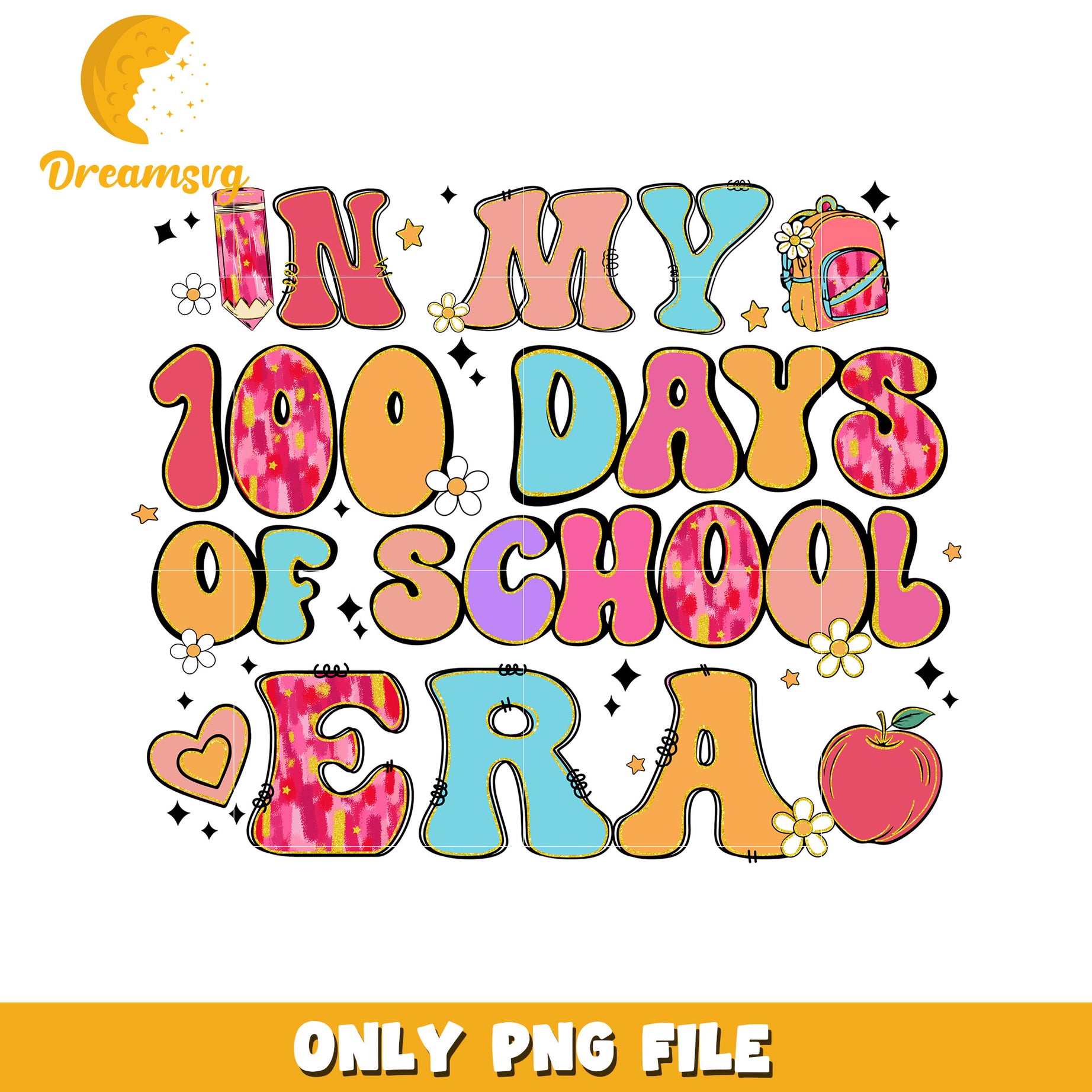 100 Days of School Era Fun PNG Graphic Design File