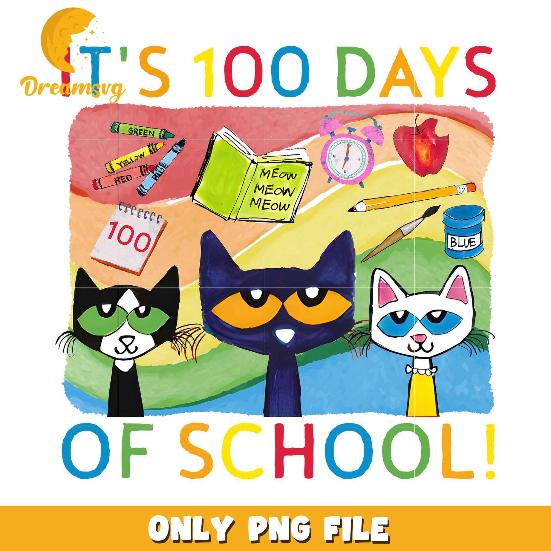 100 Days of School Fun Cats PNG Art Download