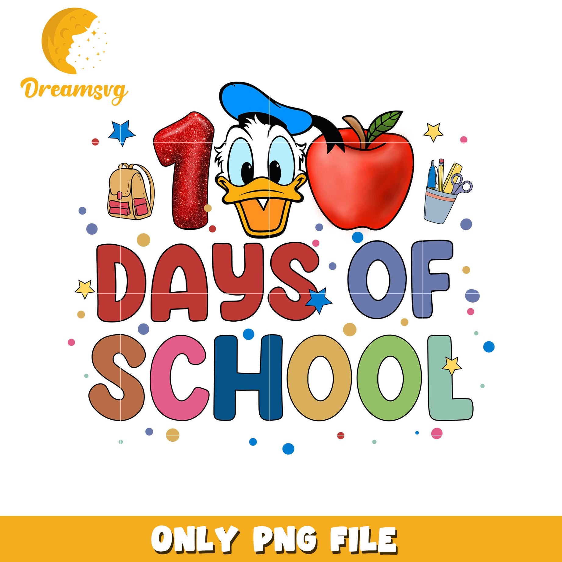 100 Days of School Fun PNG File with Donald Duck Design