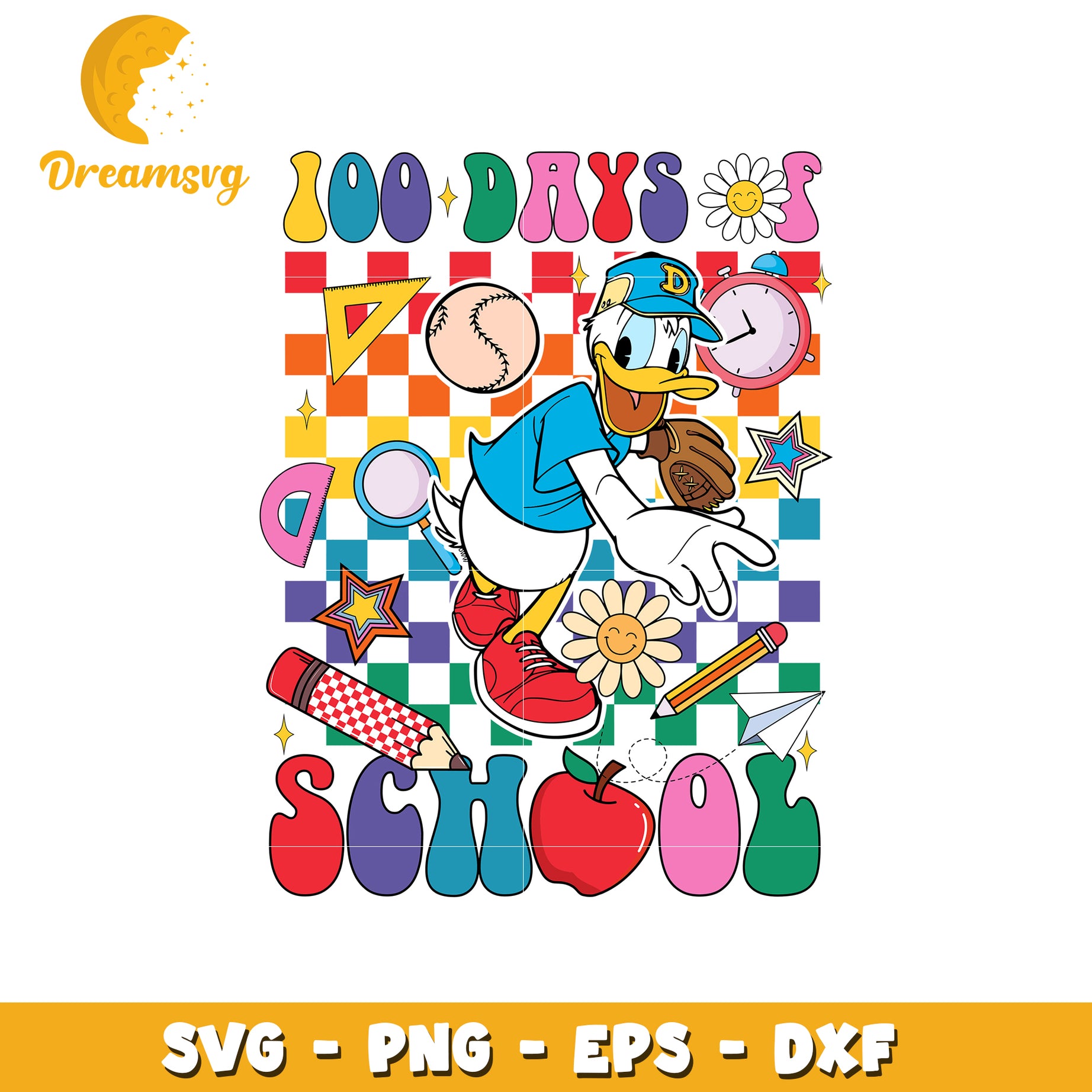 100 Days of School Fun SVG Donald Duck Design for Crafts