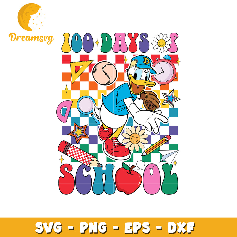 100 Days of School Fun SVG Donald Duck Design for Crafts