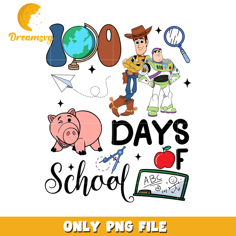 100 Days of School Fun with Cartoon Characters PNG File