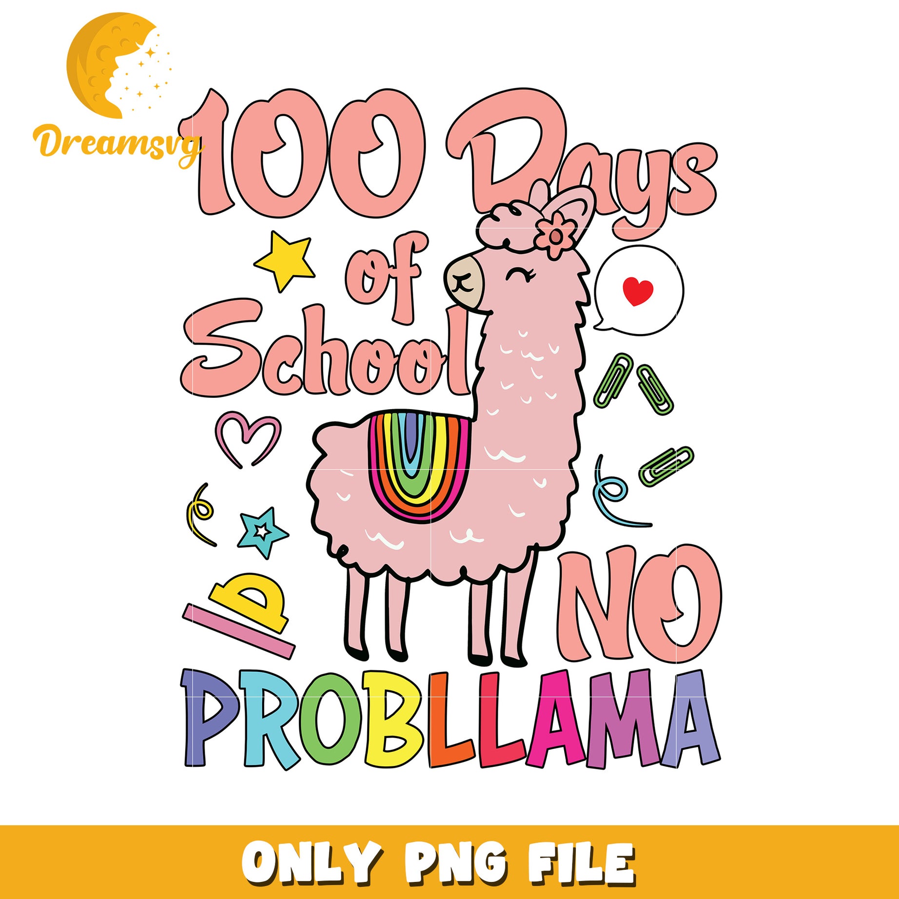 100 Days of School Llama PNG