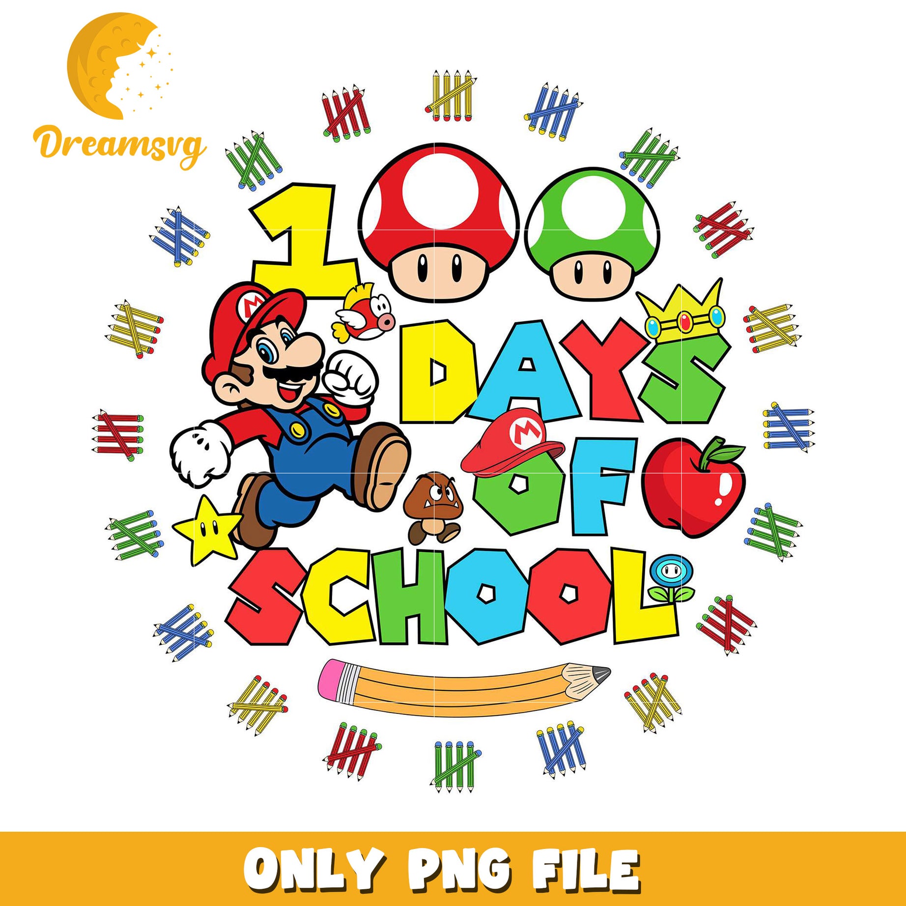 100 Days of School Mario Theme PNG File Download