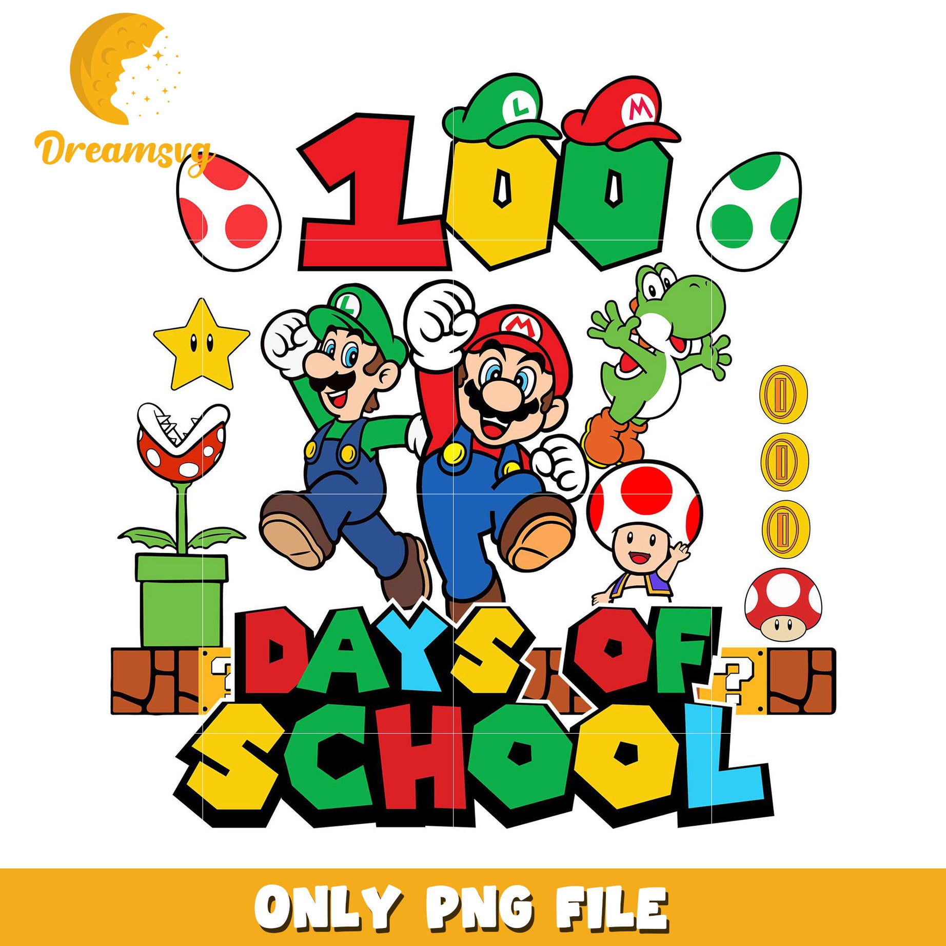 100 Days of School Mario Theme PNG File for Kids Party Fun