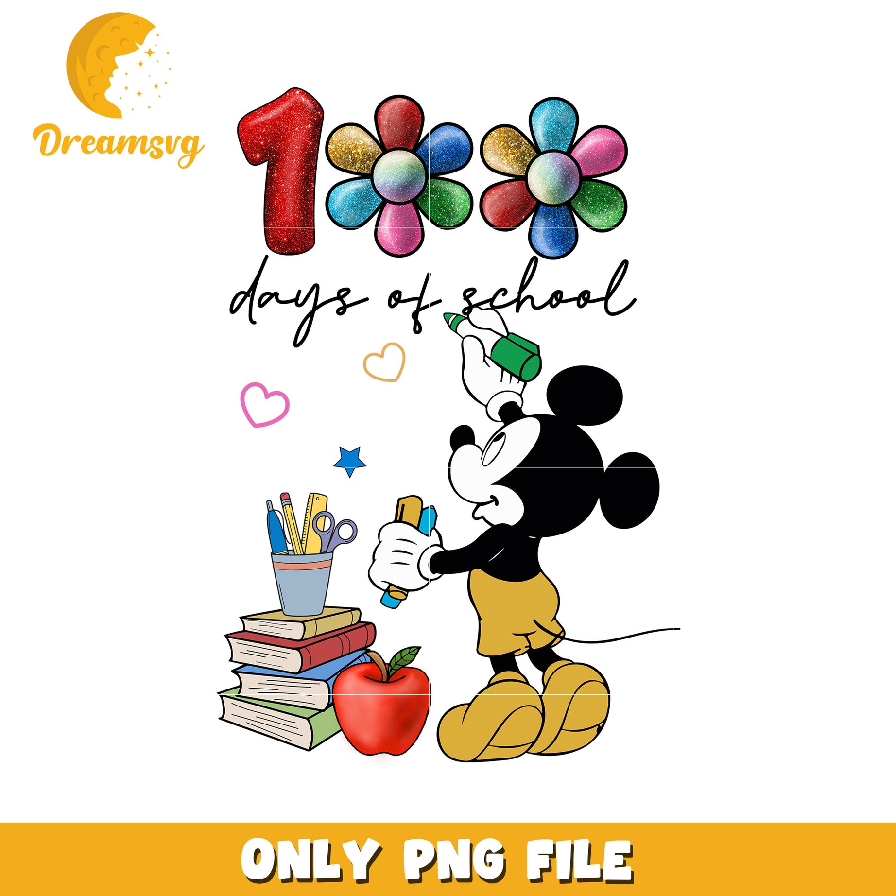 100 Days of School Mickey Mouse PNG Graphic Design File